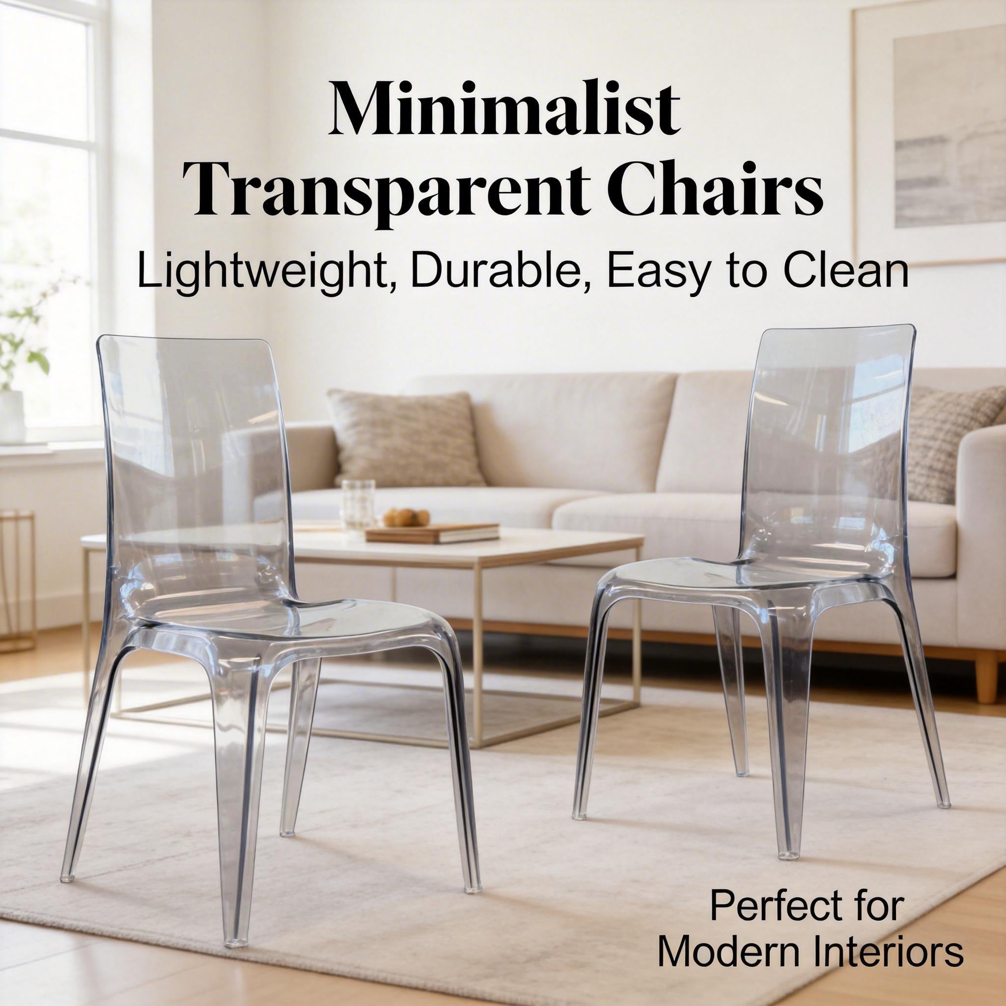 Homy Casa Juliette 2PC Transparent Dining Chairs Clear Minimalist Acrylic Ghost Style Accent Chairs