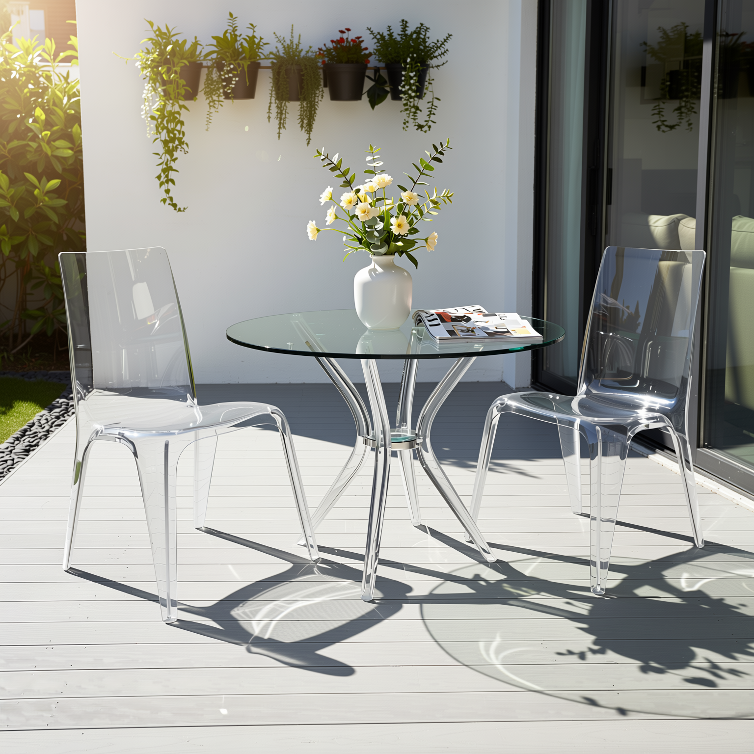 Homy Casa Juliette 2PC Transparent Dining Chairs Clear Minimalist Acrylic Ghost Style Accent Chairs