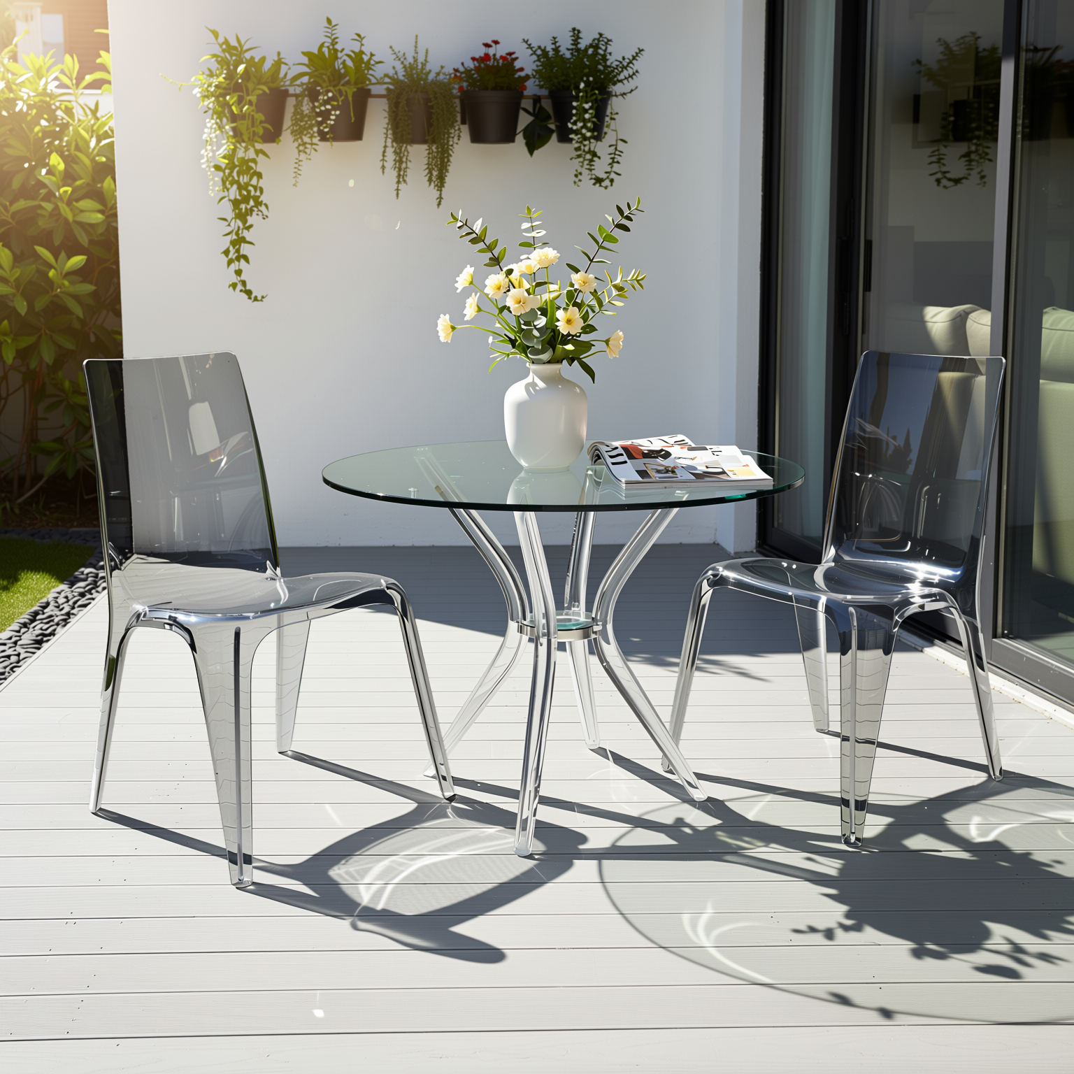 Homy Casa Juliette 2PC Transparent Dining Chairs Clear Minimalist Acrylic Ghost Style Accent Chairs
