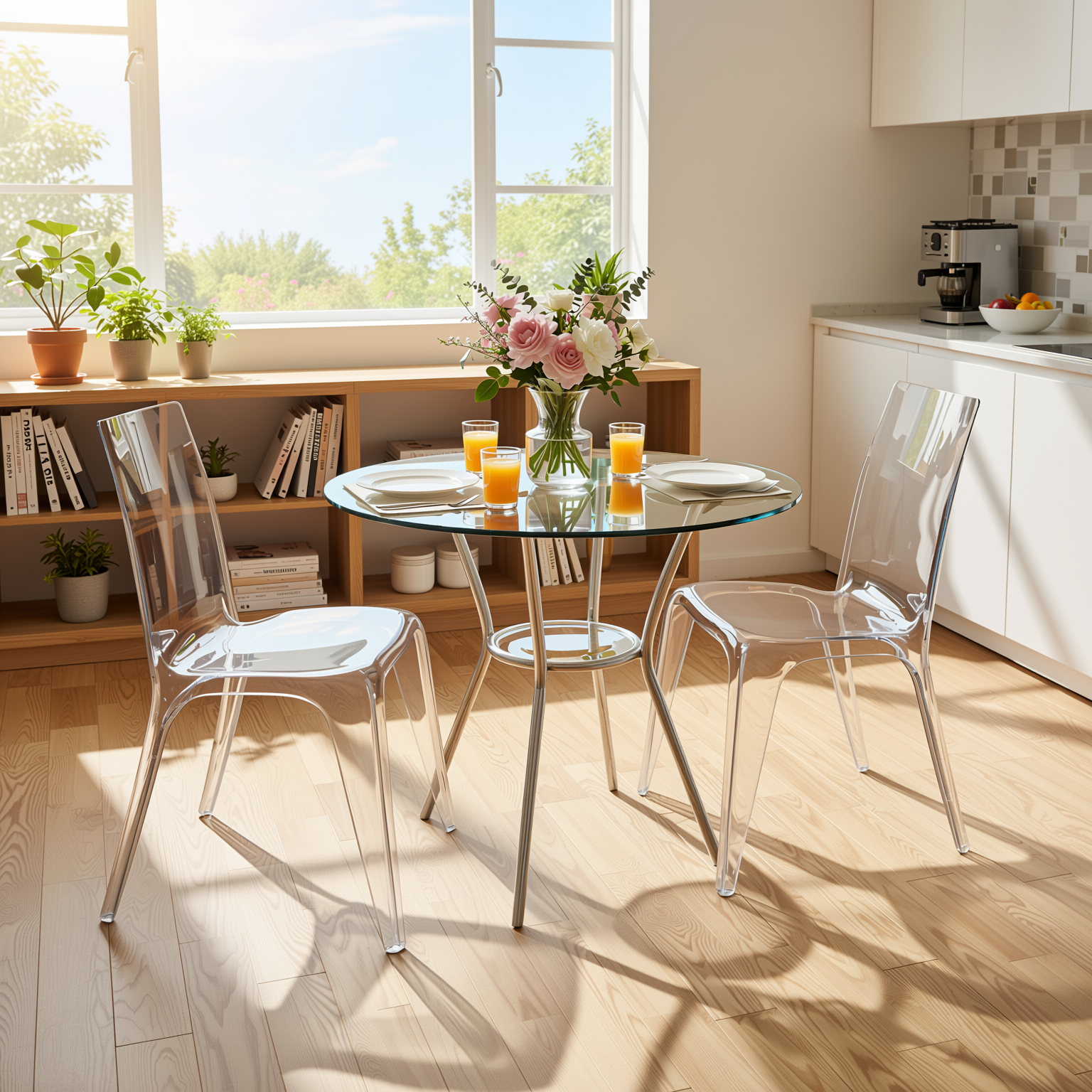 Homy Casa Juliette 2PC Transparent Dining Chairs Clear Minimalist Acrylic Ghost Style Accent Chairs