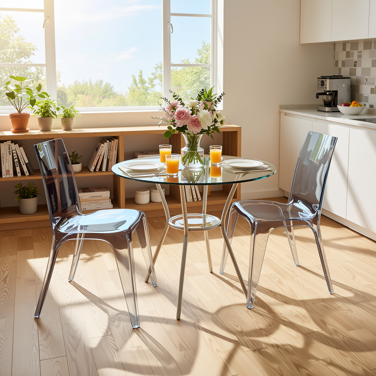 Homy Casa Juliette 2PC Transparent Dining Chairs Clear Minimalist Acrylic Ghost Style Accent Chairs