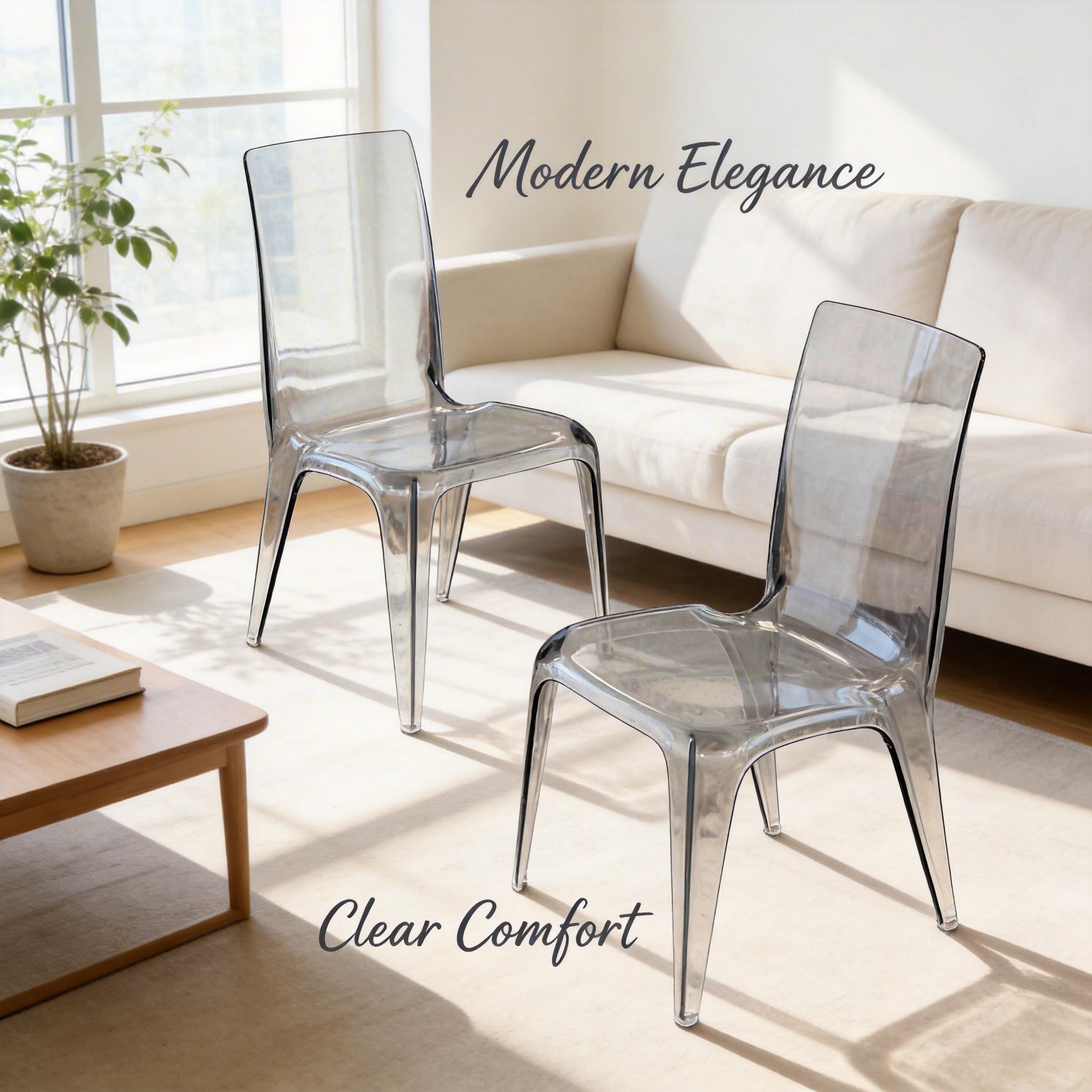 Homy Casa Juliette 2PC Transparent Dining Chairs Clear Minimalist Acrylic Ghost Style Accent Chairs