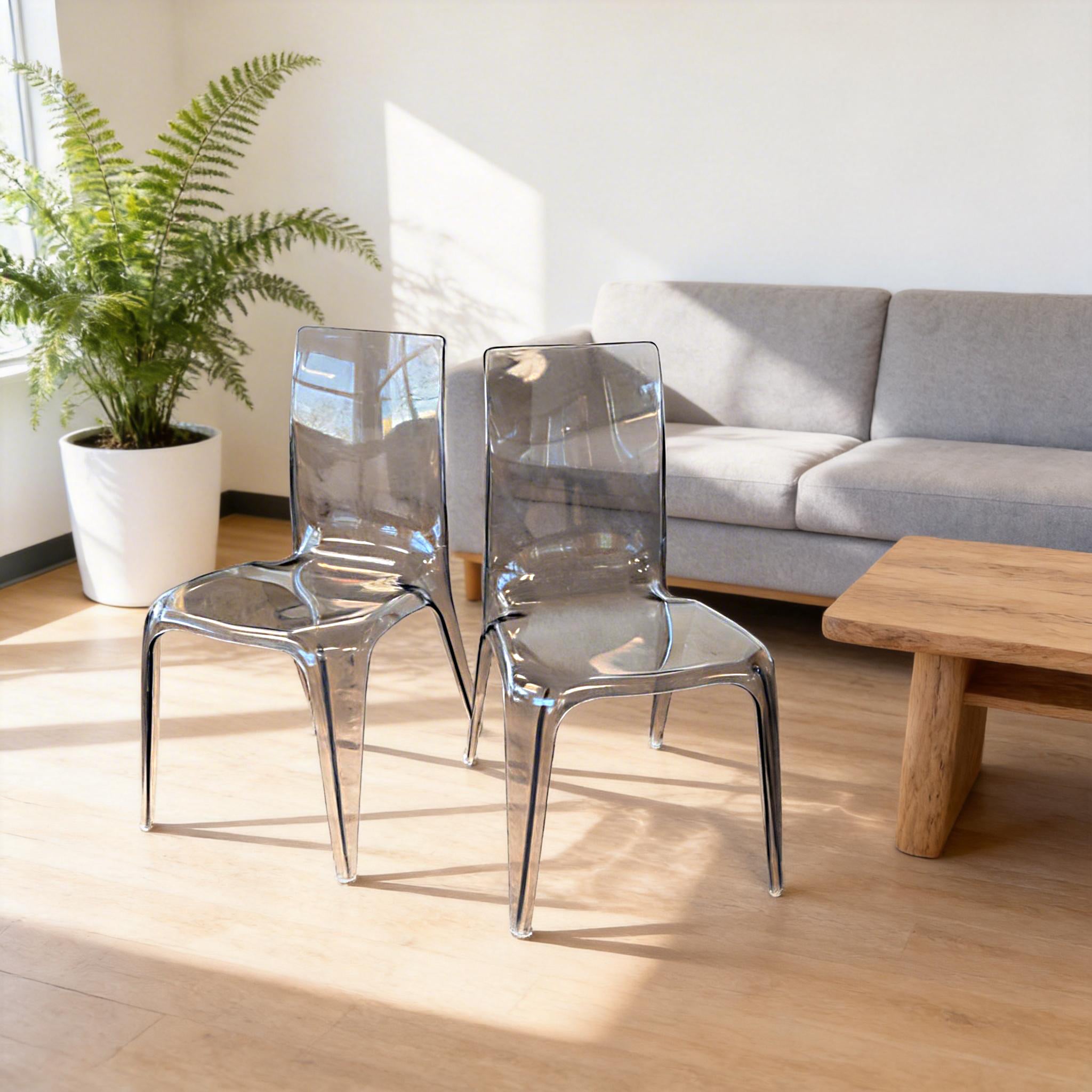 Homy Casa Juliette 2PC Transparent Dining Chairs Clear Minimalist Acrylic Ghost Style Accent Chairs