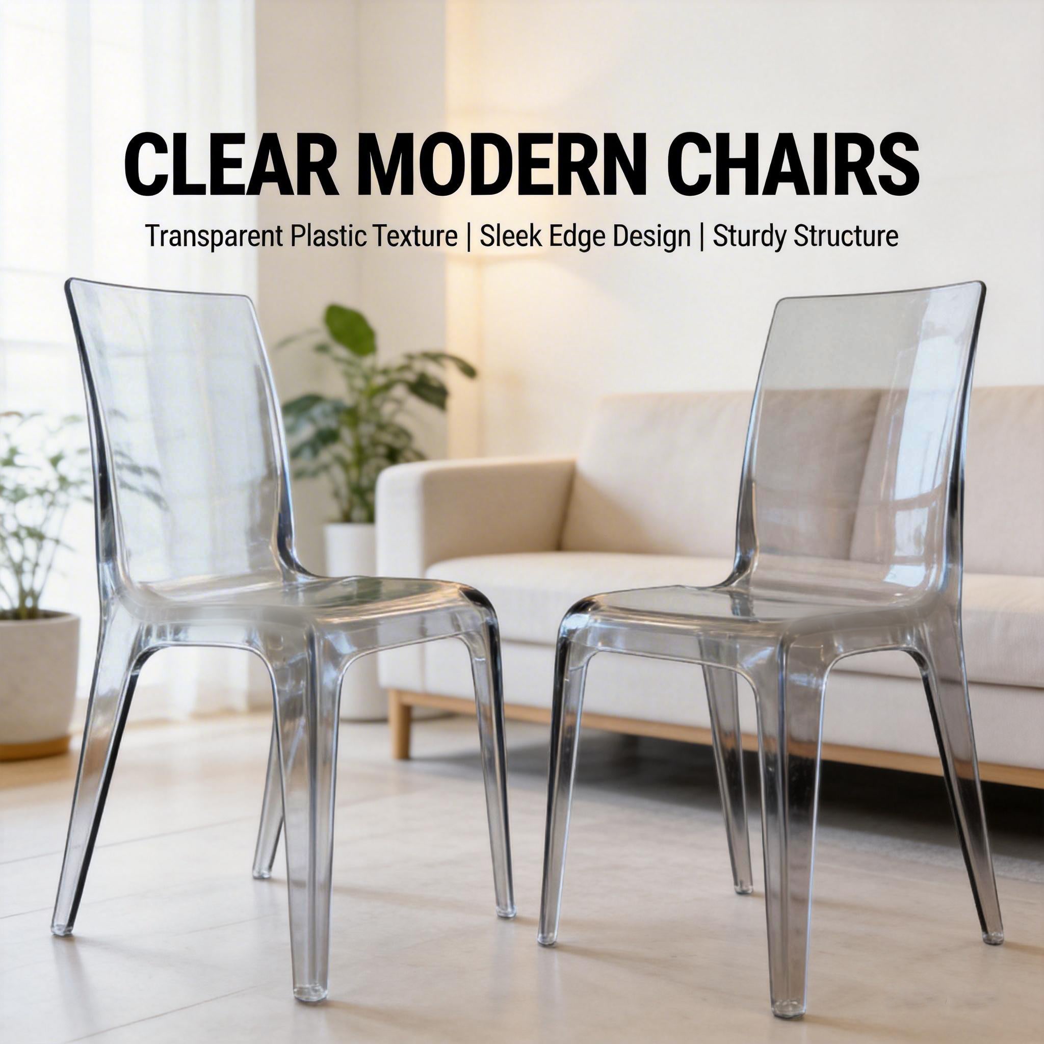 Homy Casa Juliette 2PC Transparent Dining Chairs Clear Minimalist Acrylic Ghost Style Accent Chairs