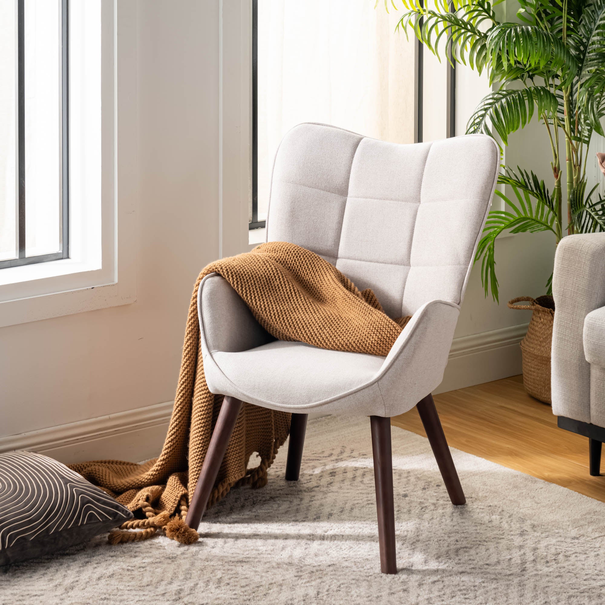 Homy Casa Kanas Wingback Accent Chair Fabric Upholstered Arm Chair, Beige