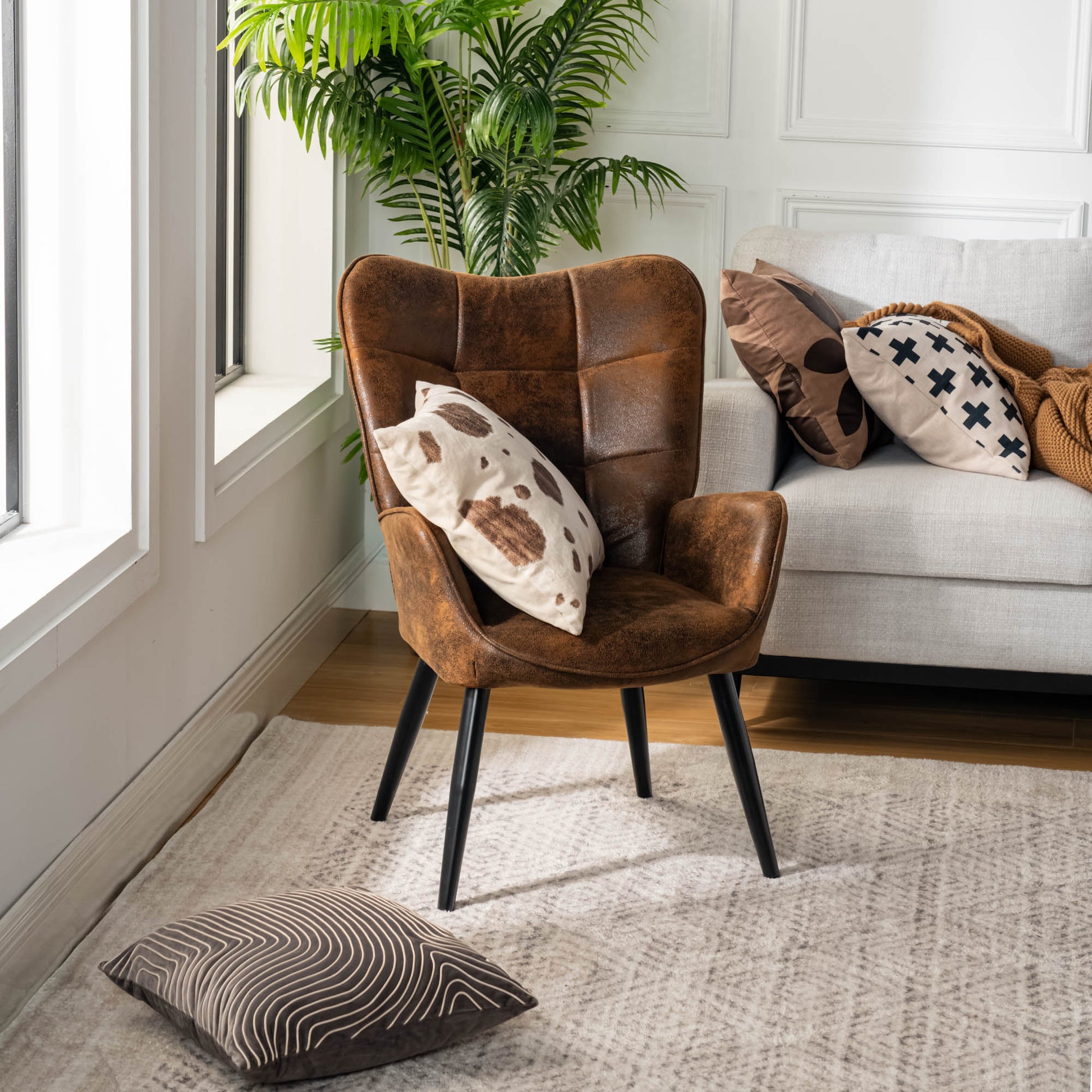 Kanas Wingback Accent Chair Fabric Upholstered Arm Chair – HomyCasa