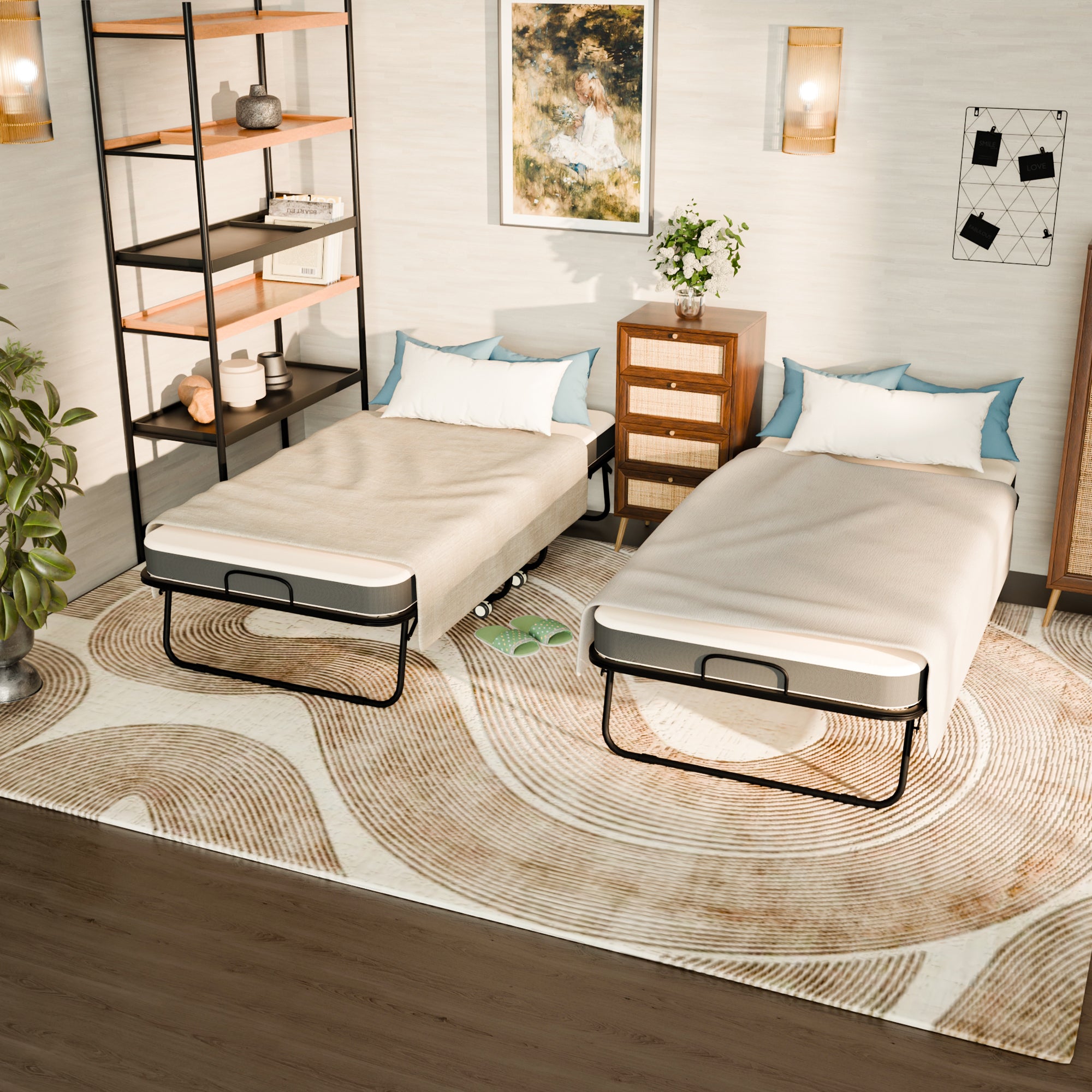 KAREN Rollaway Folding Bed with 12 cm Mattress, 31" Wide Portable Guest Bed on Wheels, Metal Frame, Space-Saving Foldable Cot, Small Single, Gray