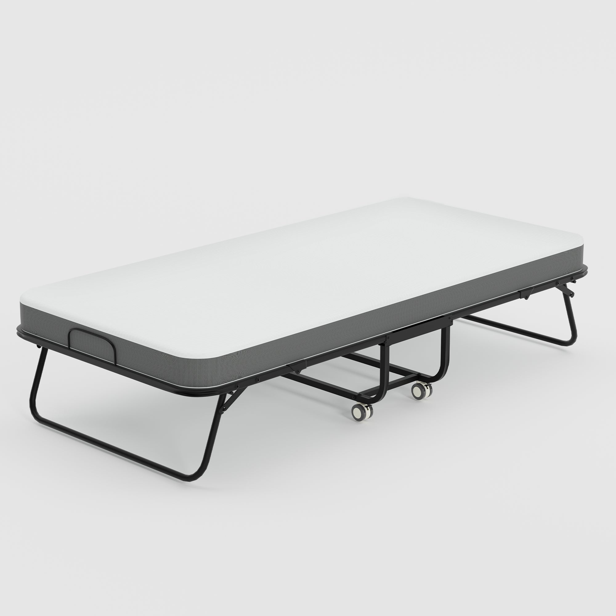 KAREN Rollaway Folding Bed with 12 cm Mattress, 31" Wide Portable Guest Bed on Wheels, Metal Frame, Space-Saving Foldable Cot, Small Single, Gray
