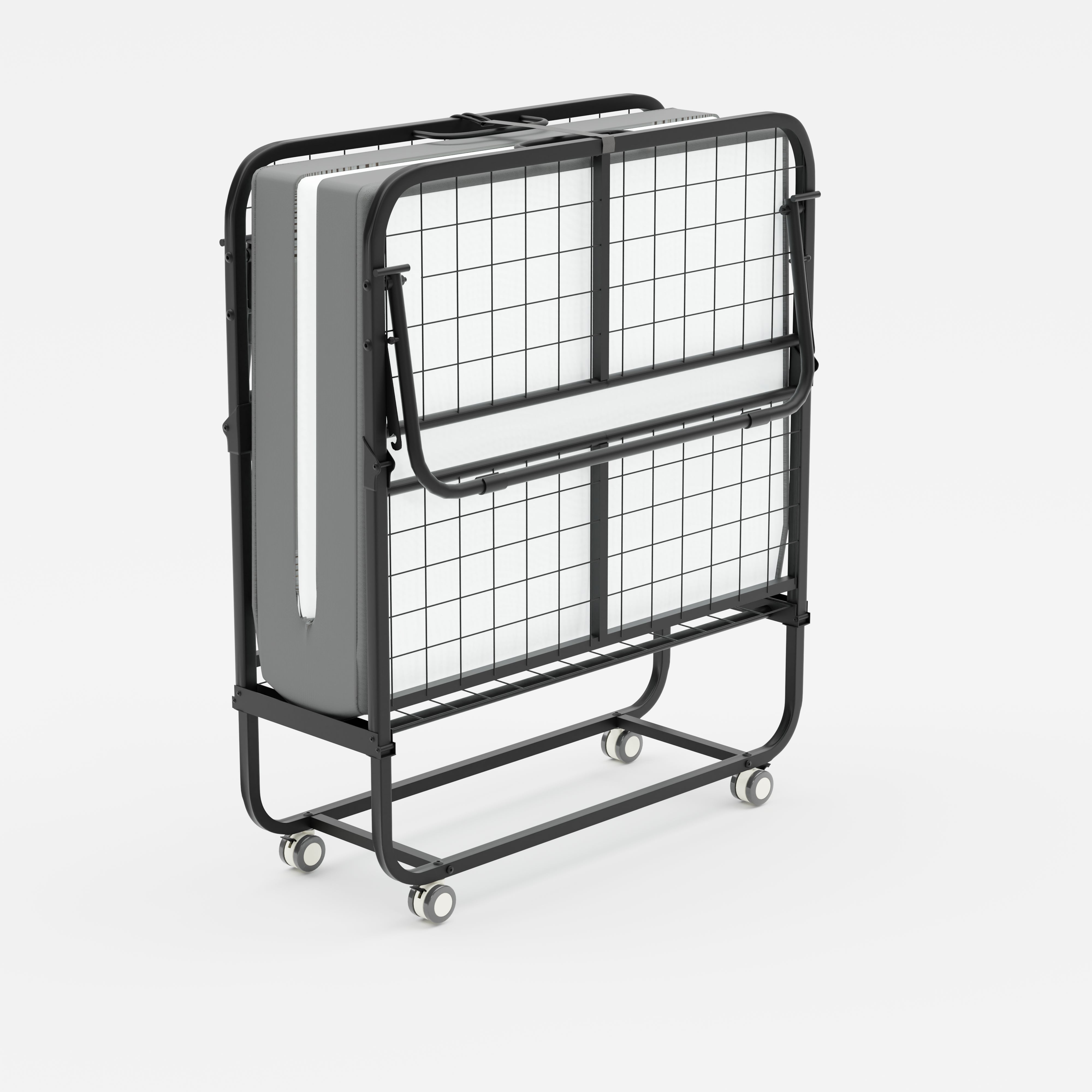 KAREN Rollaway Folding Bed with 12 cm Mattress, 31" Wide Portable Guest Bed on Wheels, Metal Frame, Space-Saving Foldable Cot, Small Single, Gray
