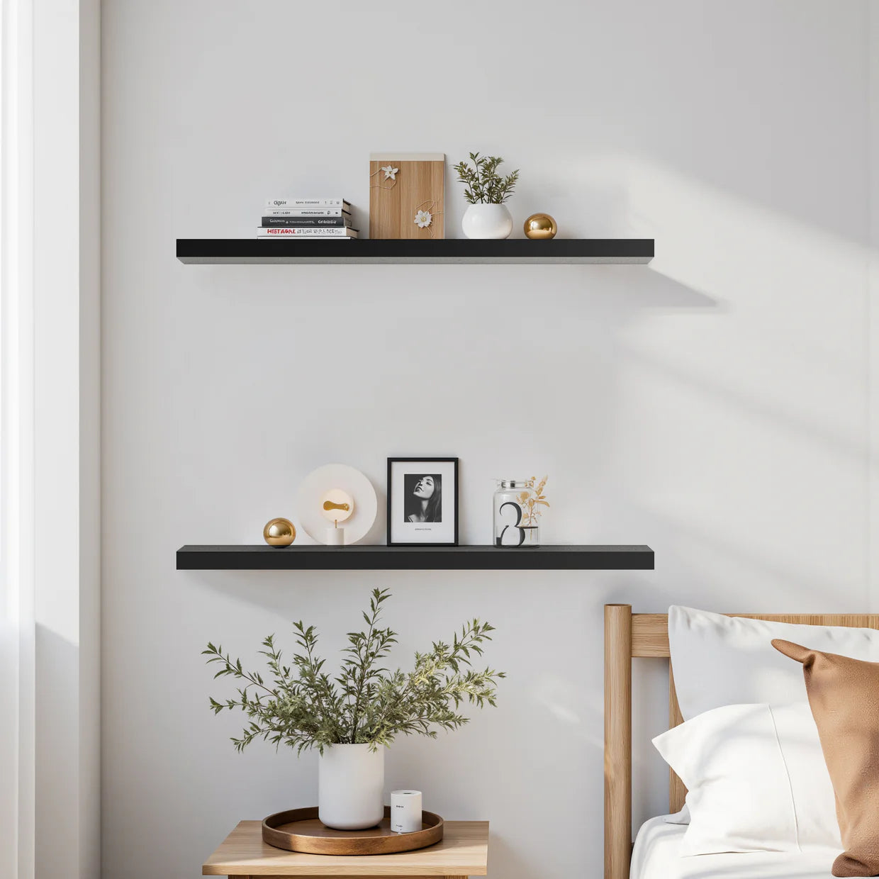 Homy Casa KARI BK Floating Wall Shelves 31.5" Set of 2 for Storage and Display