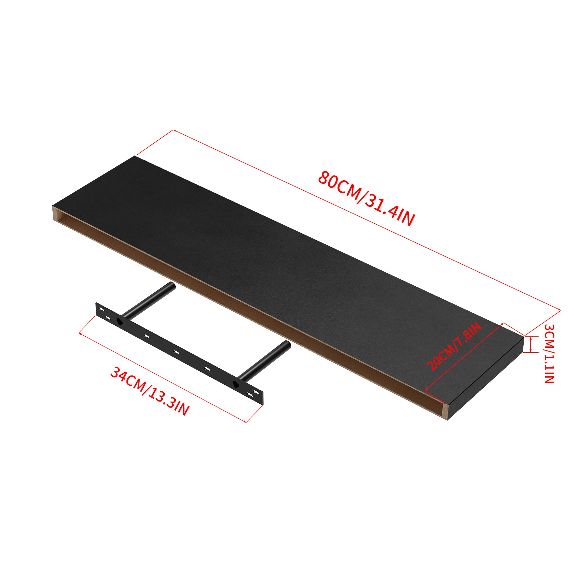 KARI Floating Shelves Set of 2, 31.5 x 9.2 in, Black Wall Shelves with Hidden Brackets for Living Room Bathroom Bedroom