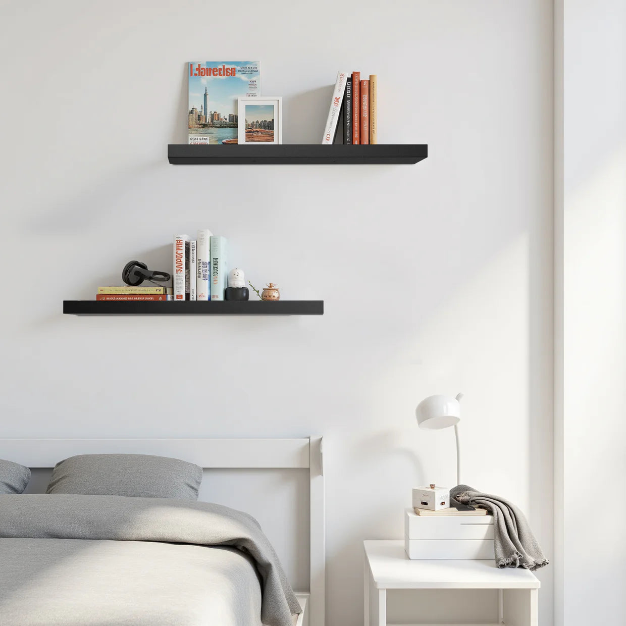 Homy Casa KARI BK Floating Wall Shelves 31.5" Set of 2 for Storage and Display