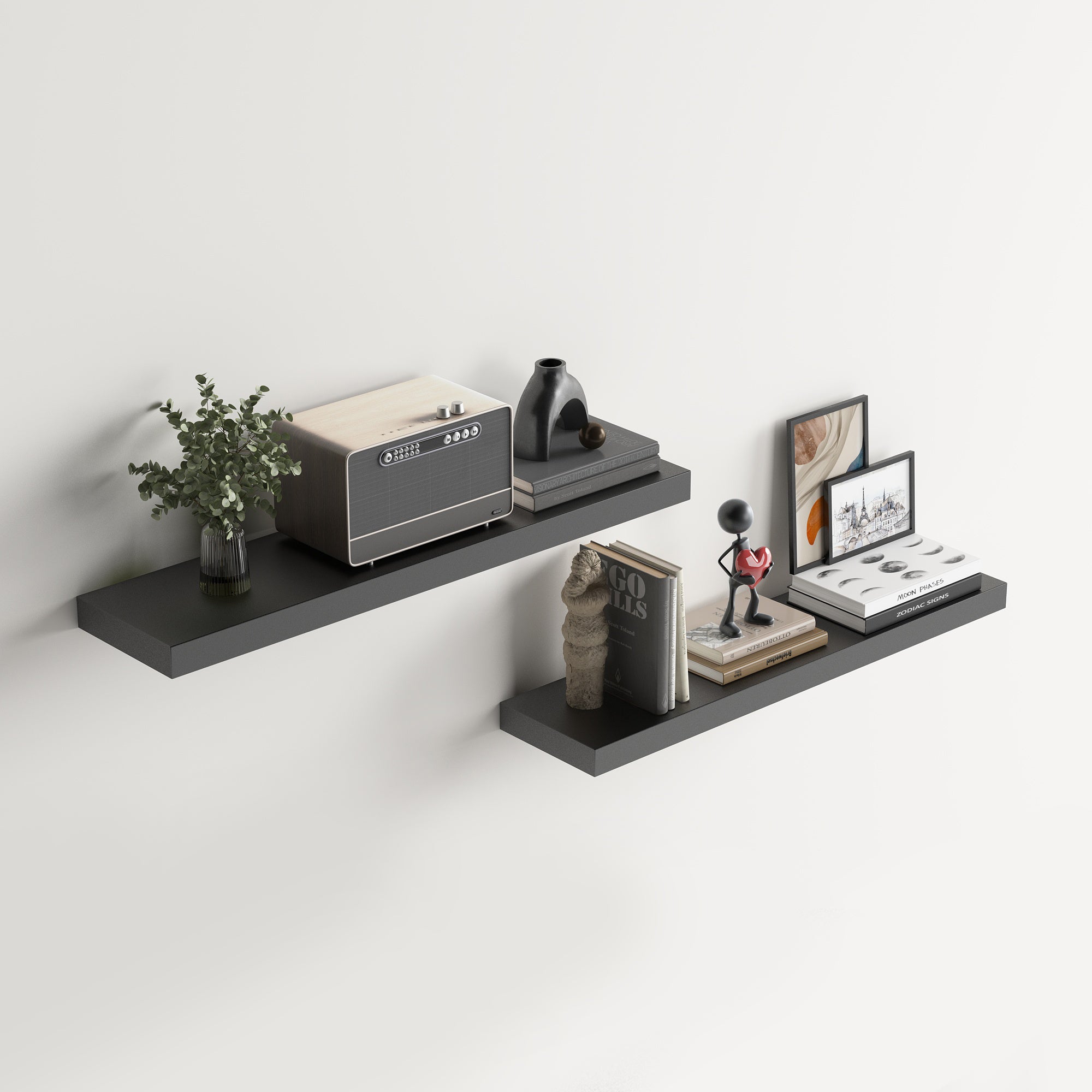 Homy Casa Kari 4PC Vintage Brown Floating Shelves Wall Shelves with Hidden Brackets for Living Room Bathroom Bedroom