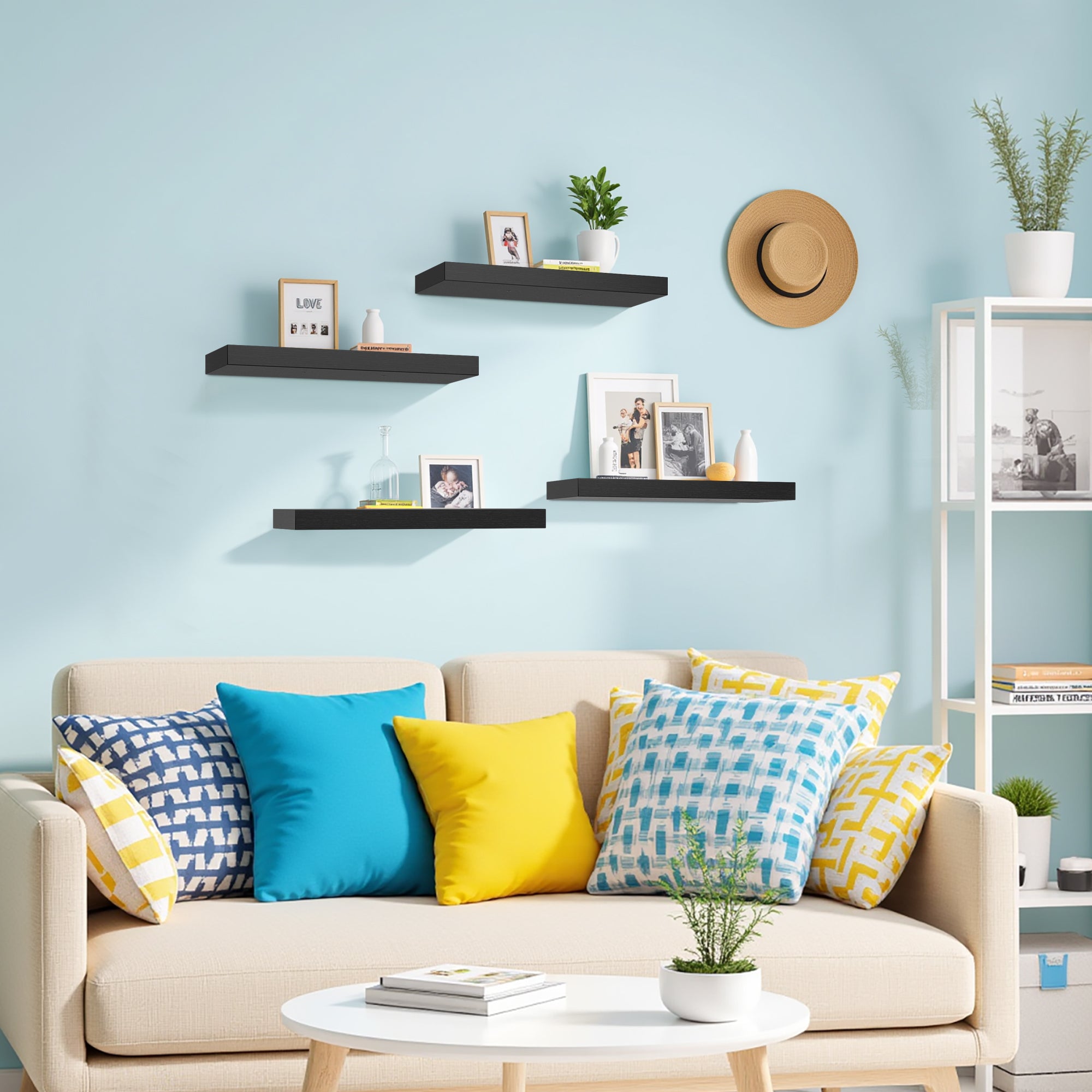 Kari Floating Shelves Wall Shelves with Hidden Brackets for Living Room Bathroom Bedroom