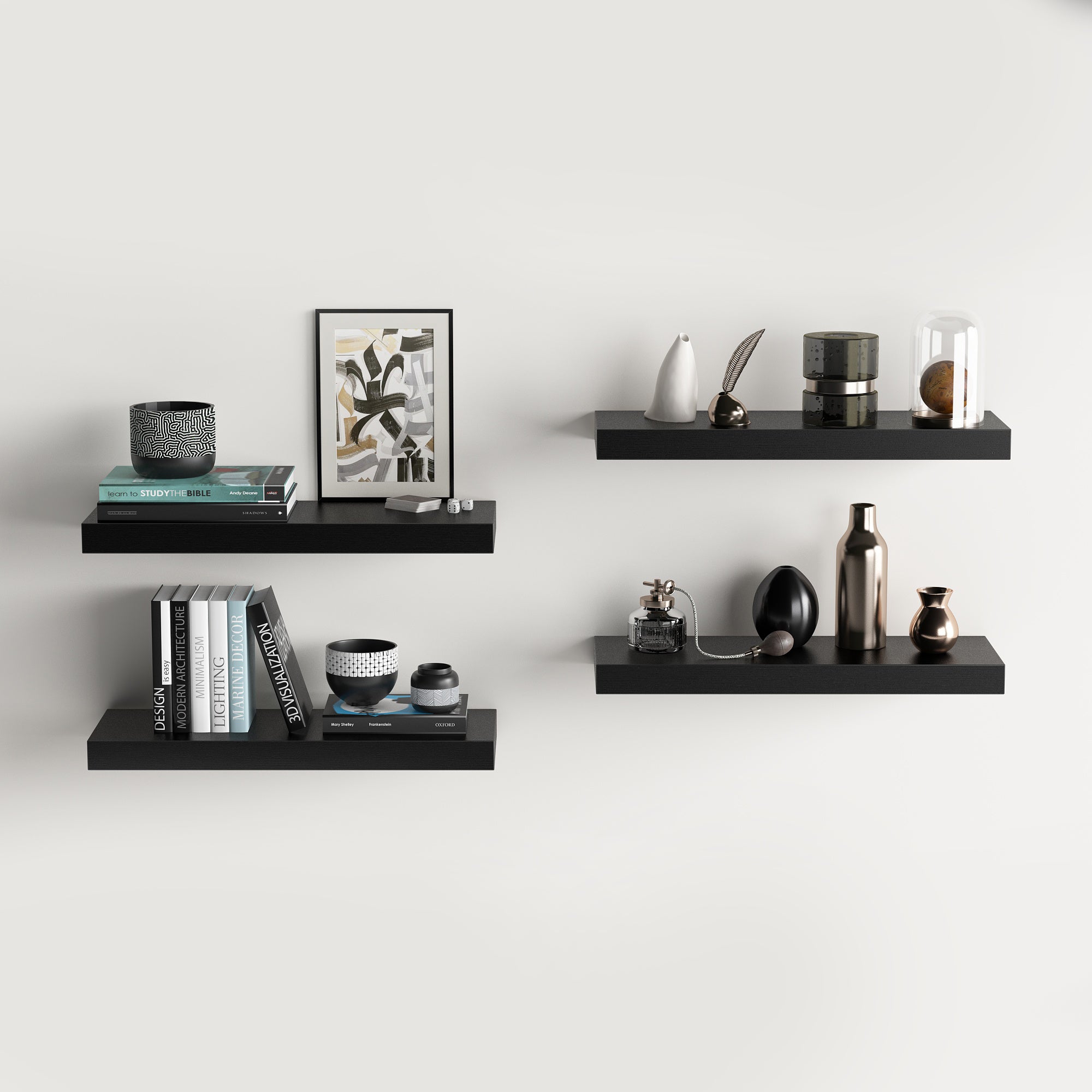 Homy Casa Kari 4PC Vintage Brown Floating Shelves Wall Shelves with Hidden Brackets for Living Room Bathroom Bedroom