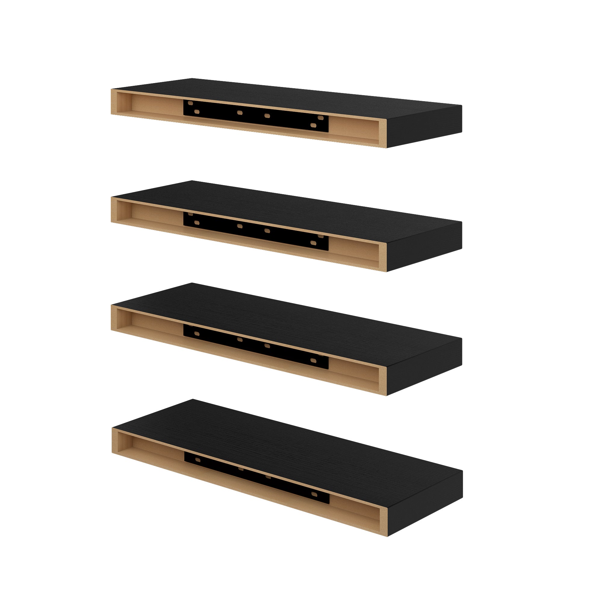 Homy Casa Kari 4PC Vintage Brown Floating Shelves Wall Shelves with Hidden Brackets for Living Room Bathroom Bedroom