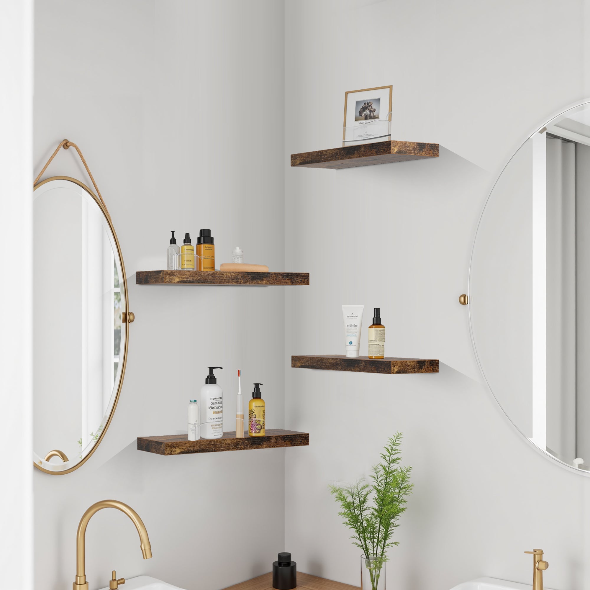 Homy Casa Kari 4PC Vintage Brown Floating Shelves Wall Shelves with Hidden Brackets for Living Room Bathroom Bedroom