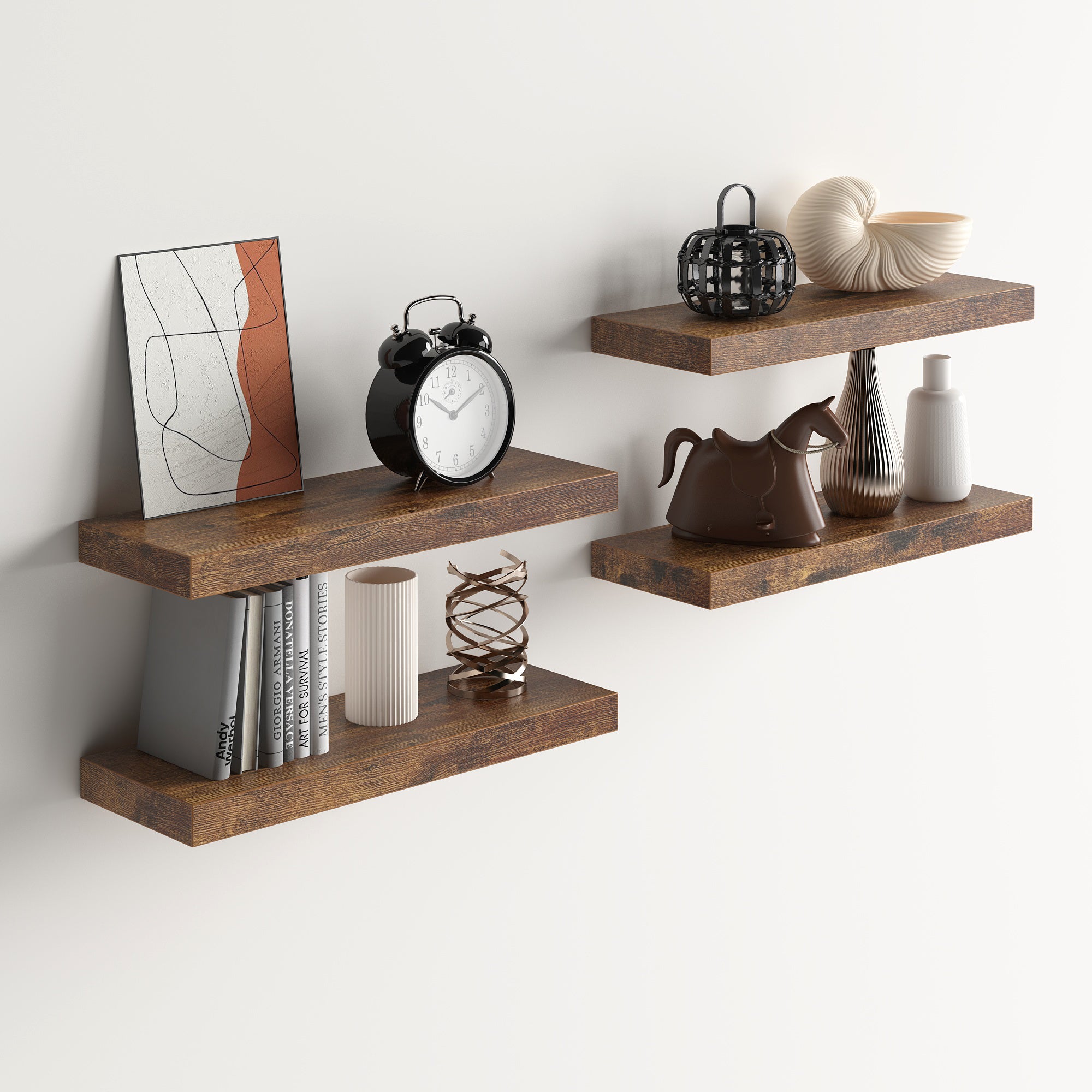 Homy Casa Kari 4PC Vintage Brown Floating Shelves Wall Shelves with Hidden Brackets for Living Room Bathroom Bedroom