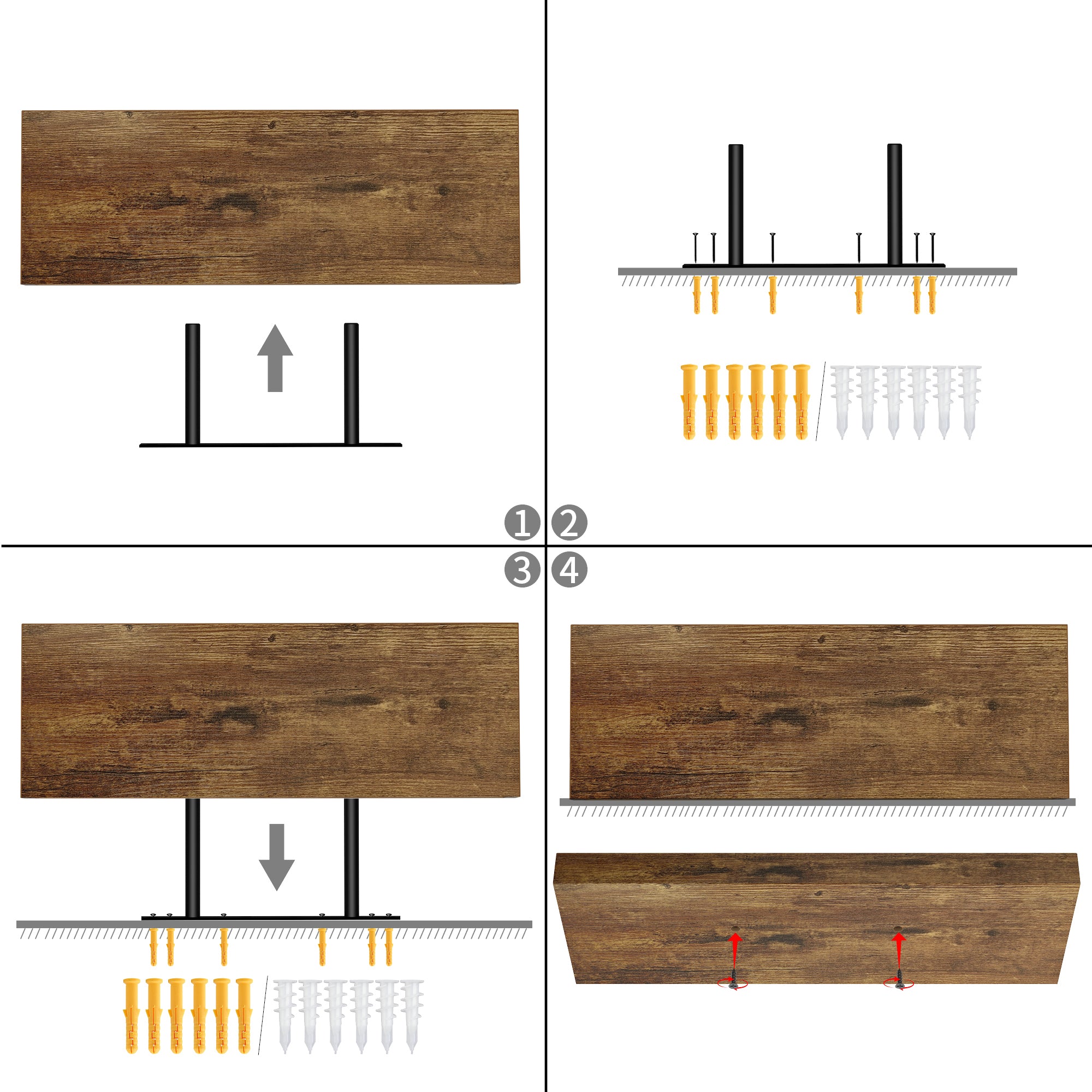 Homy Casa Kari 4PC Vintage Brown Floating Shelves Wall Shelves with Hidden Brackets for Living Room Bathroom Bedroom