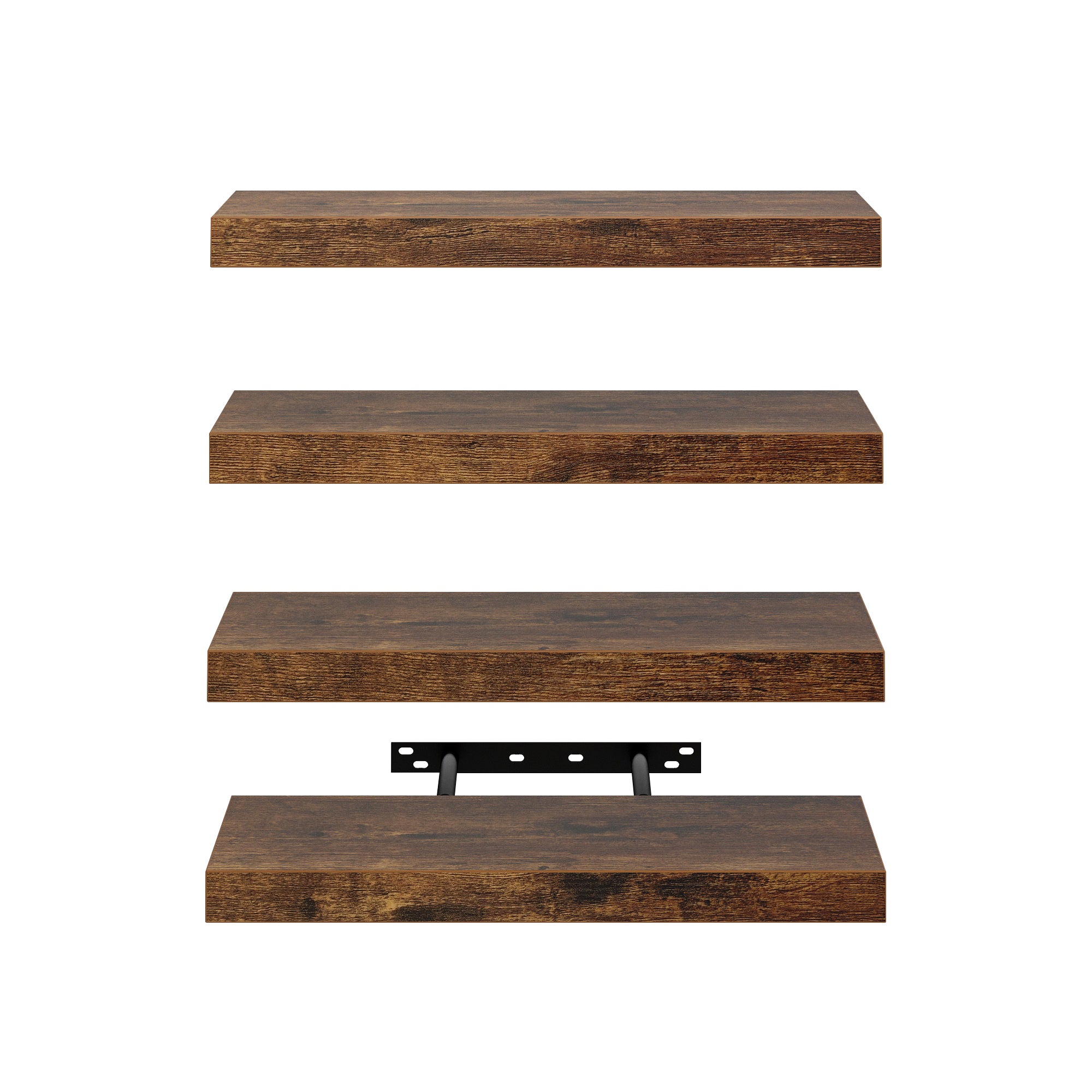 Homy Casa Kari 4PC Vintage Brown Floating Shelves Wall Shelves with Hidden Brackets for Living Room Bathroom Bedroom