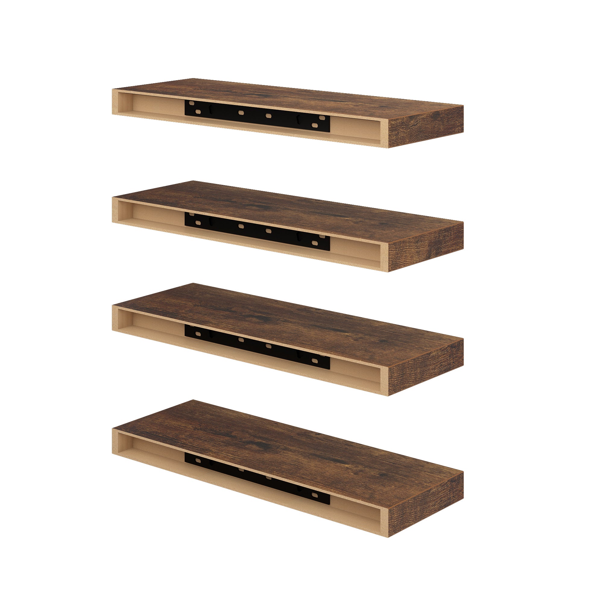 Homy Casa Kari 4PC Vintage Brown Floating Shelves Wall Shelves with Hidden Brackets for Living Room Bathroom Bedroom