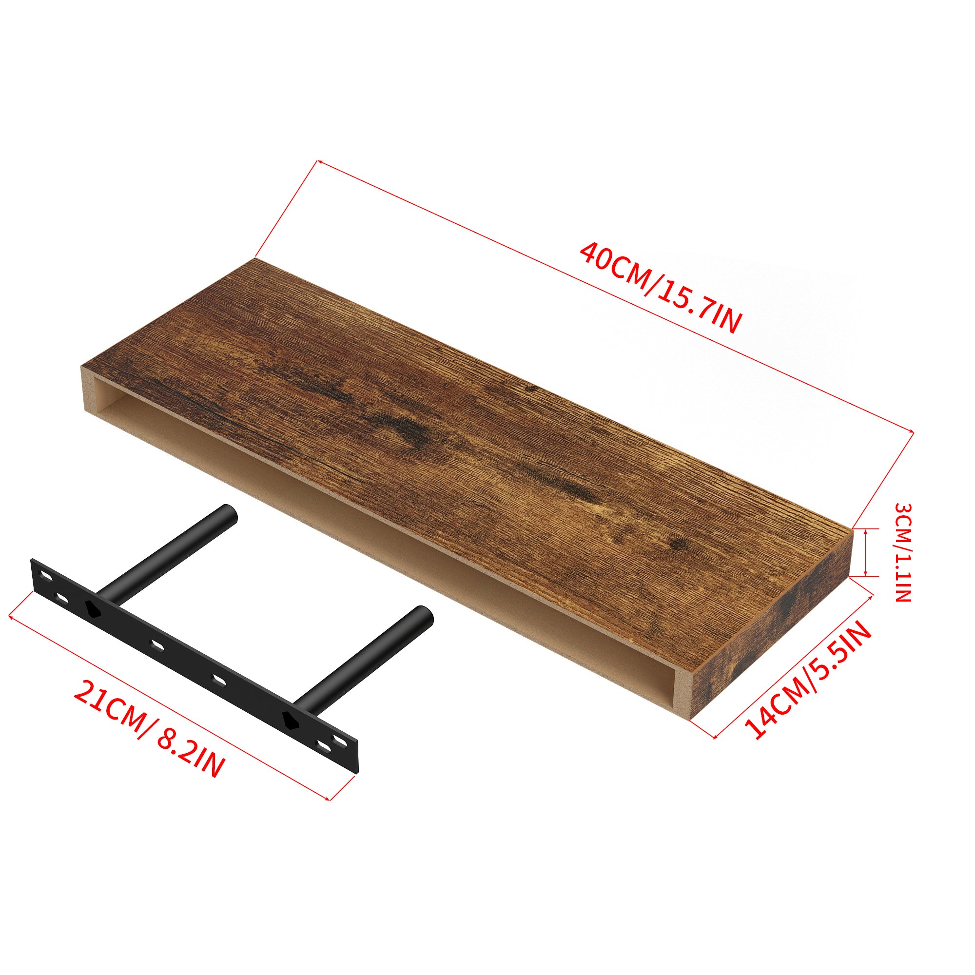 Homy Casa Kari 4PC Vintage Brown Floating Shelves Wall Shelves with Hidden Brackets for Living Room Bathroom Bedroom