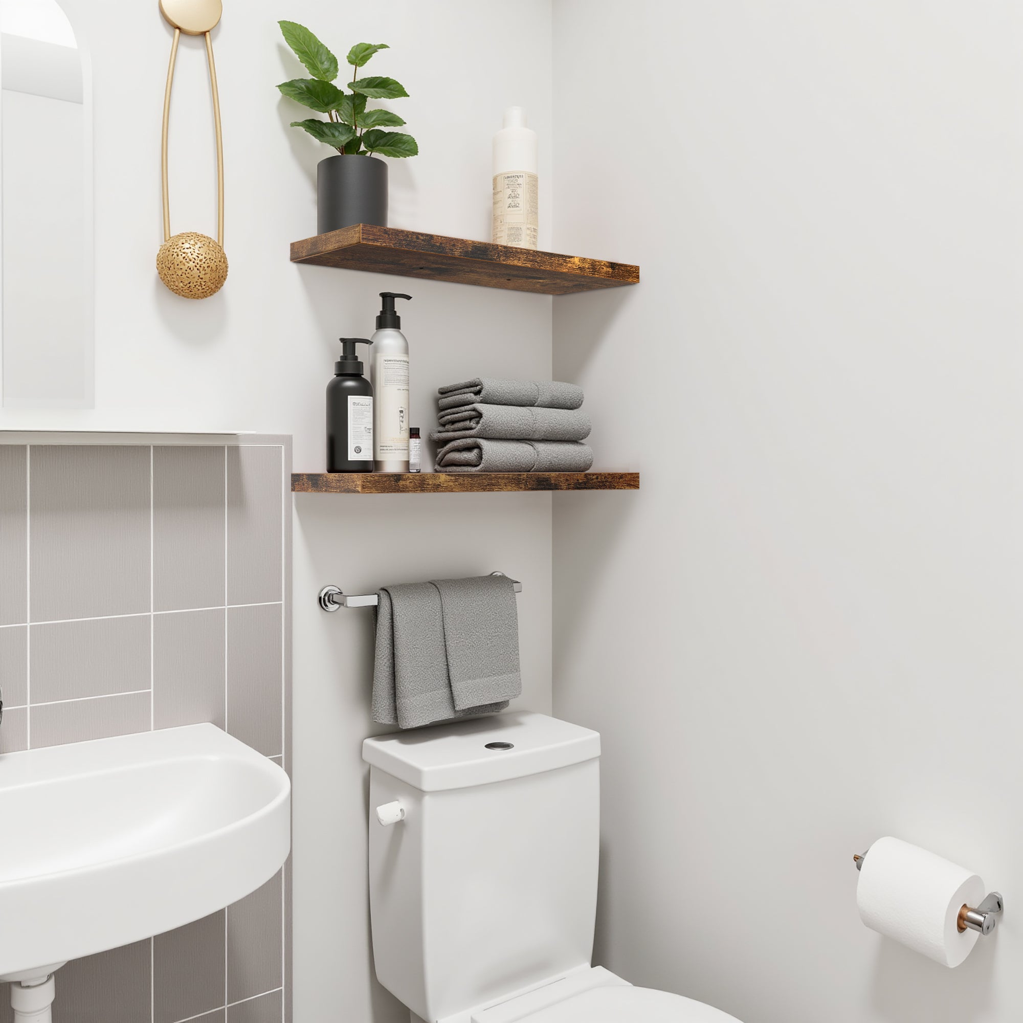 Homy Casa Kari 4PC Vintage Brown Floating Shelves Wall Shelves with Hidden Brackets for Living Room Bathroom Bedroom