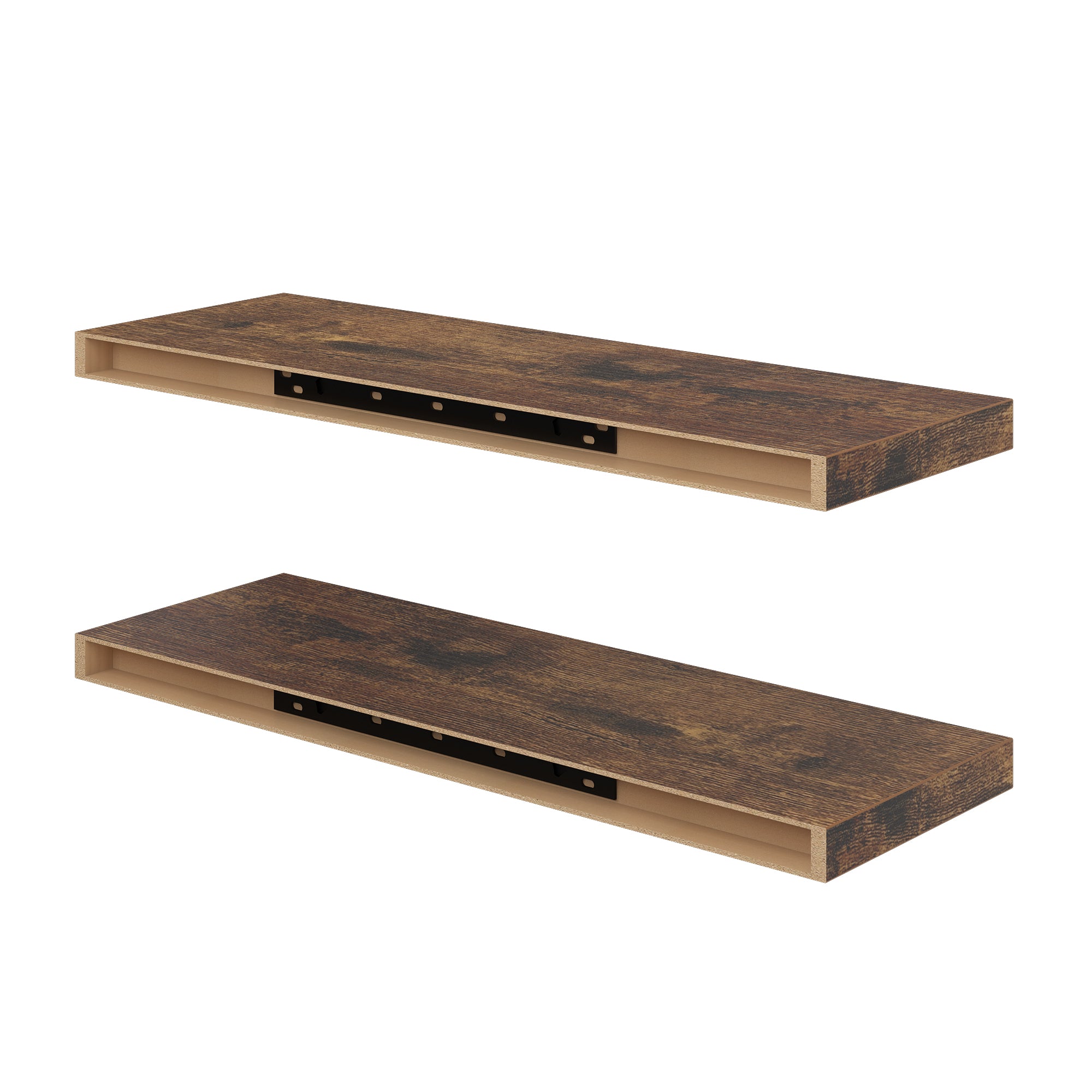 Homy Casa Kari 4PC Vintage Brown Floating Shelves Wall Shelves with Hidden Brackets for Living Room Bathroom Bedroom
