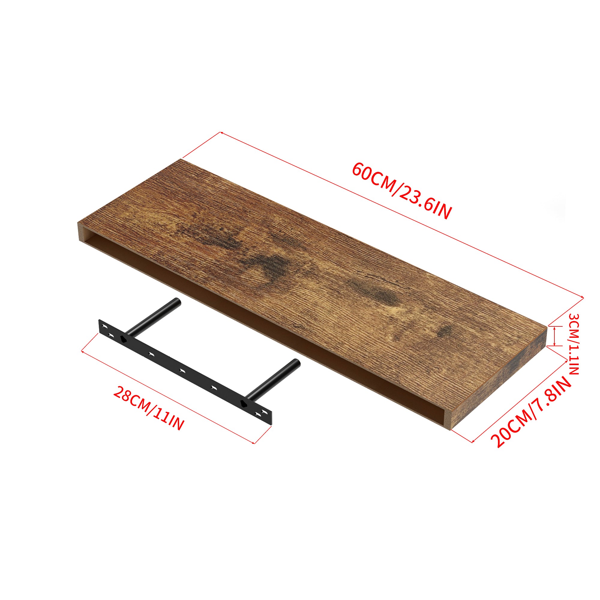 Homy Casa Kari 4PC Vintage Brown Floating Shelves Wall Shelves with Hidden Brackets for Living Room Bathroom Bedroom