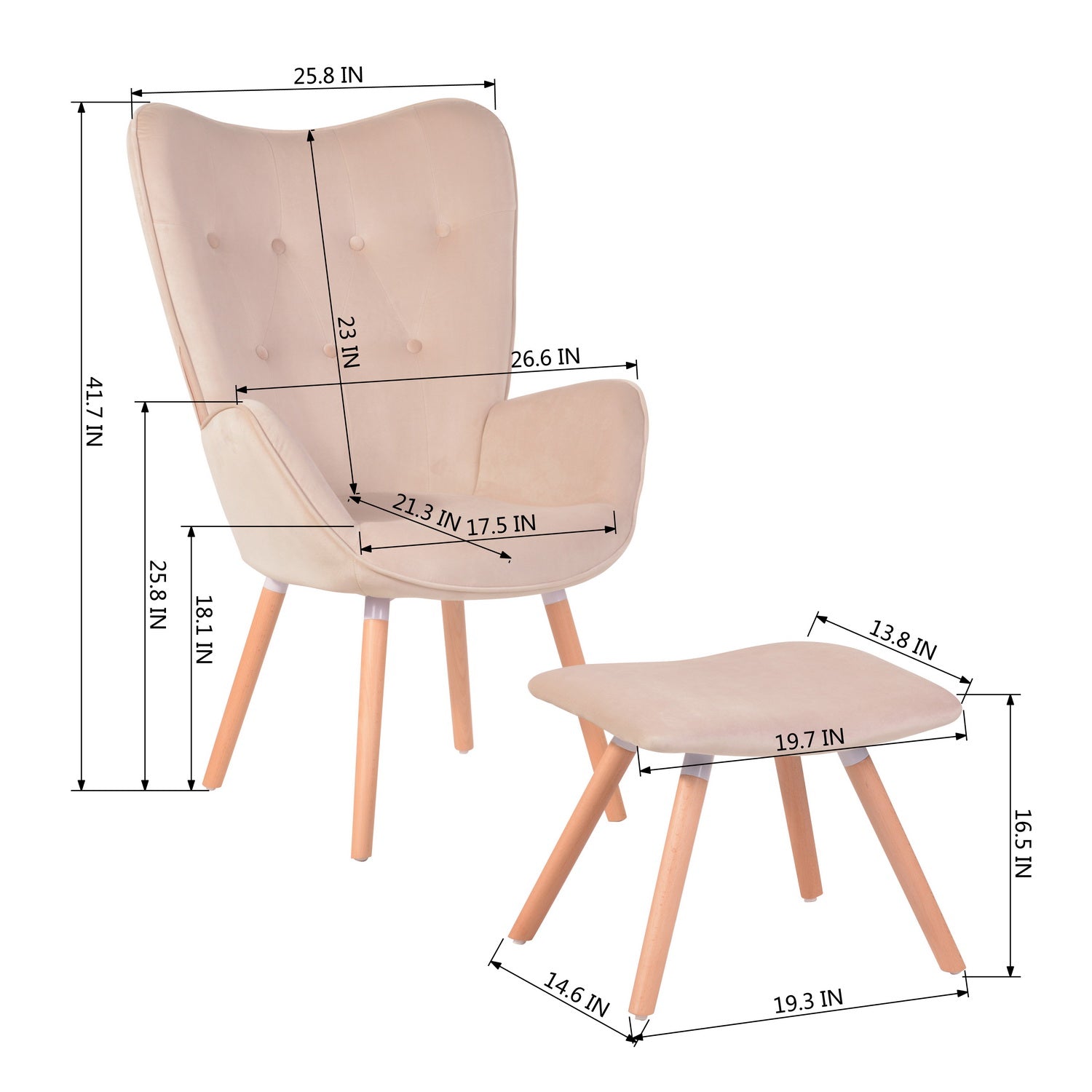 Homy Casa KAS Ottoman Blush Leisure Chair with Ottoman for Living Room, Bedroom, Office Open Box
