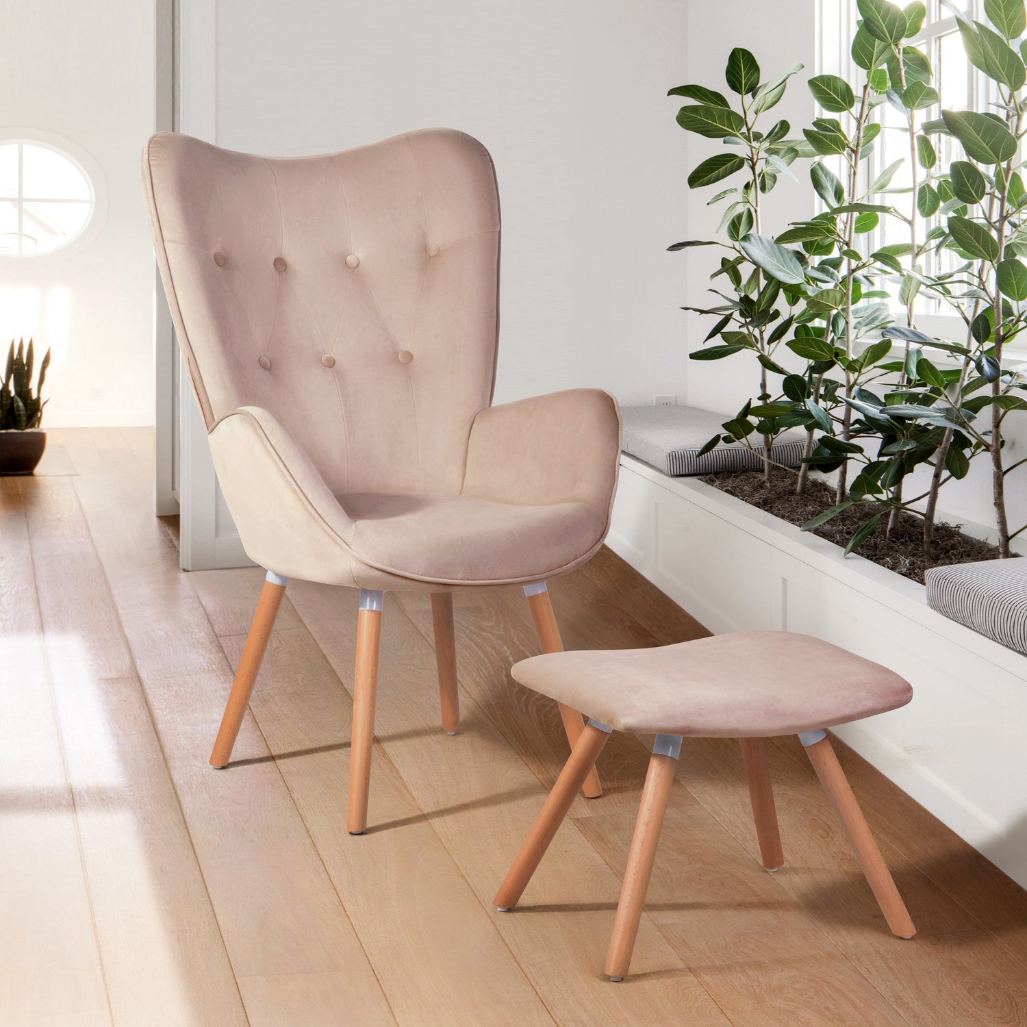 Homy Casa KAS Ottoman Blush Leisure Chair with Ottoman for Living Room, Bedroom, Office Open Box