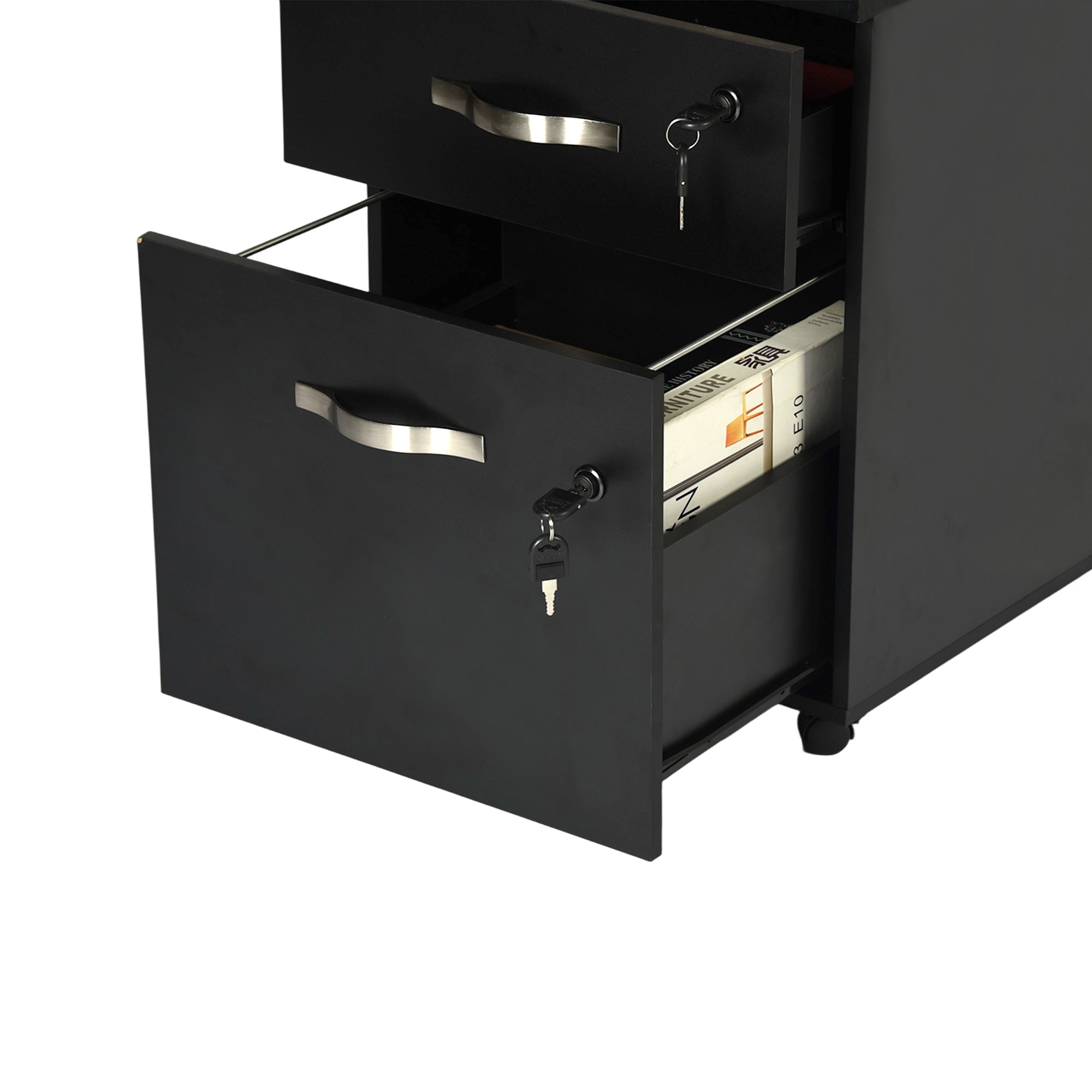 KASSADIN 2 Drawer Mobile File Cabinet, Locking Metal Filing Cabinet on Wheels for Home Office, Black Pedestal with Keys
