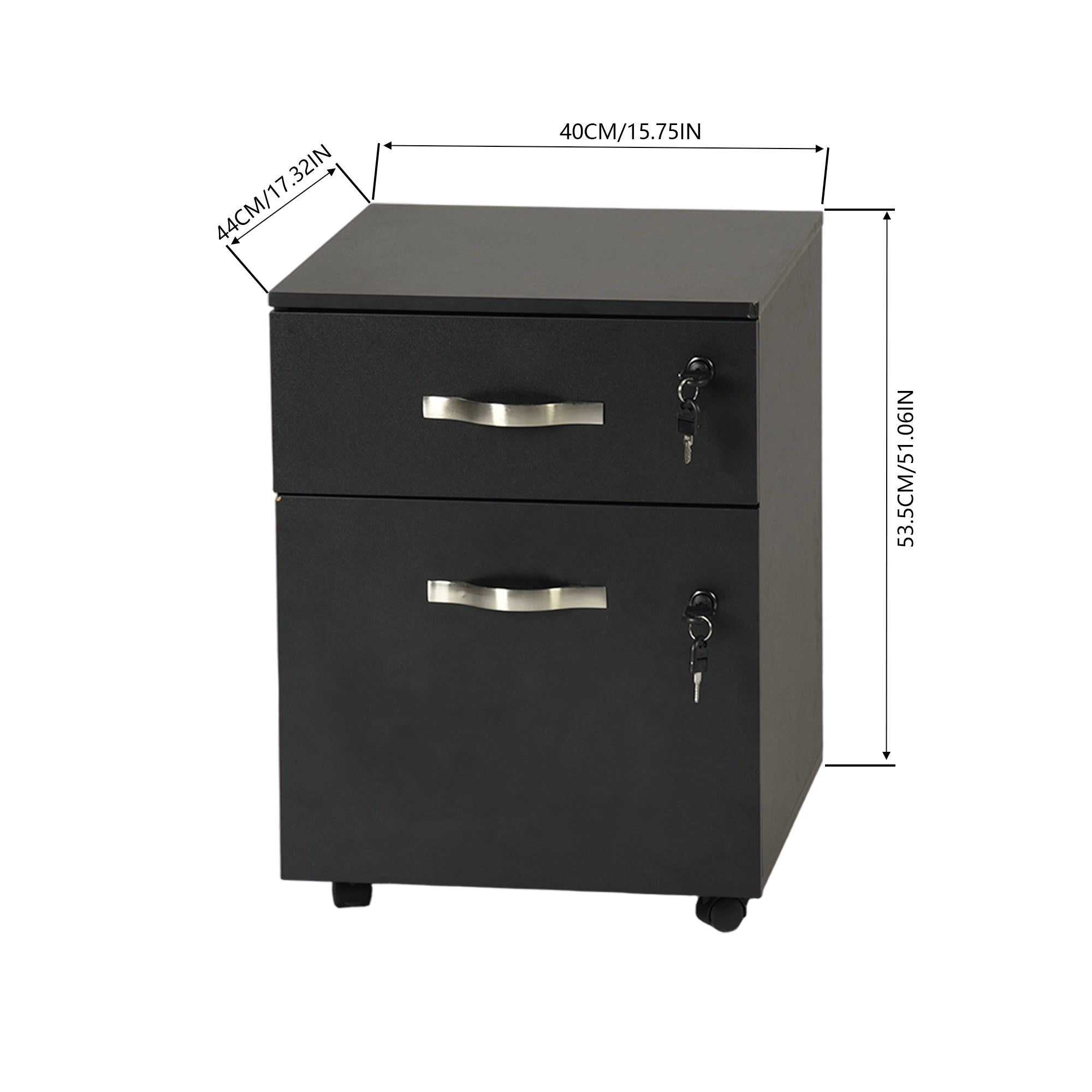 KASSADIN 2 Drawer Mobile File Cabinet, Locking Metal Filing Cabinet on Wheels for Home Office, Black Pedestal with Keys