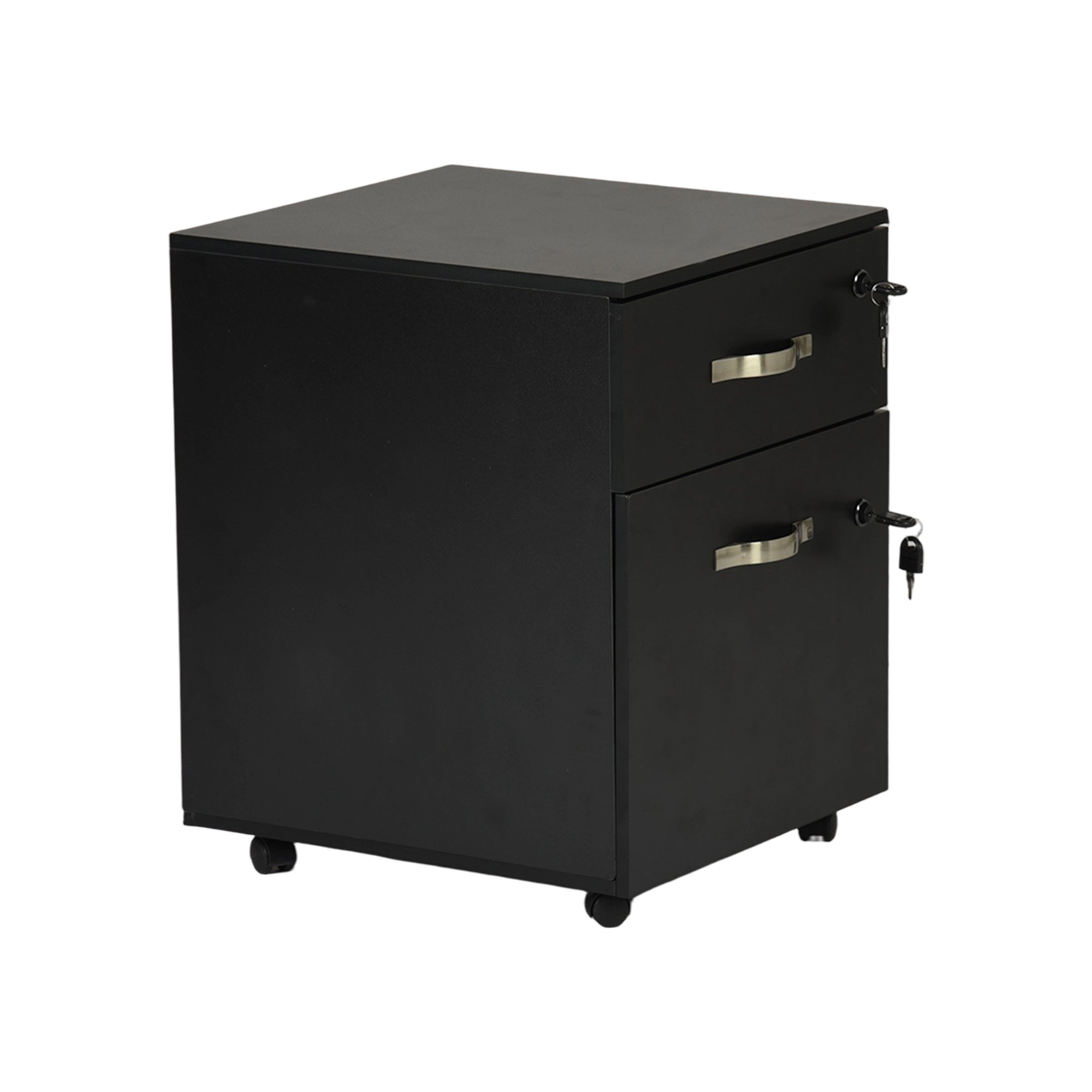 KASSADIN 2 Drawer Mobile File Cabinet, Locking Metal Filing Cabinet on Wheels for Home Office, Black Pedestal with Keys