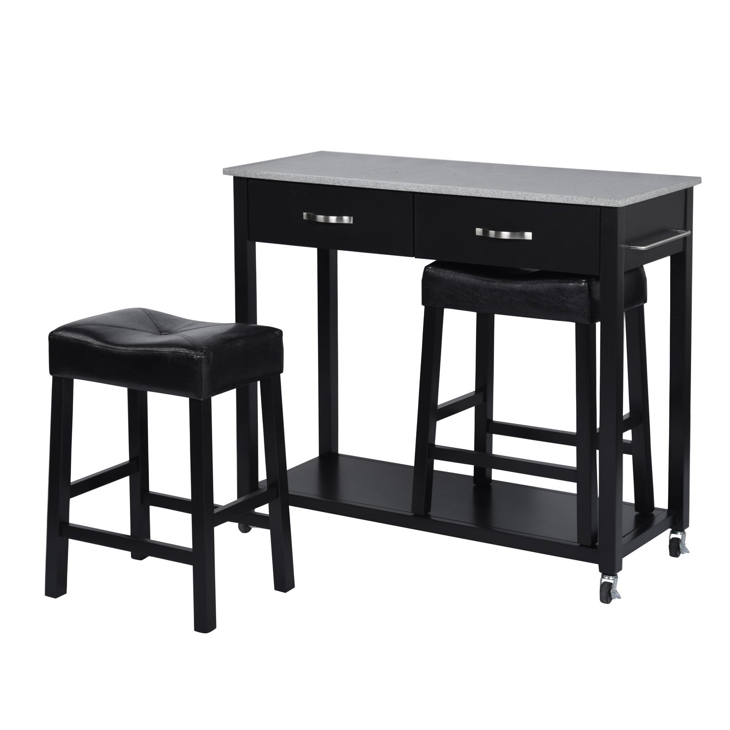 Homy Casa KAYLA BLACK 3 PCS Bar Set Kitchen & Dining Set Open Box