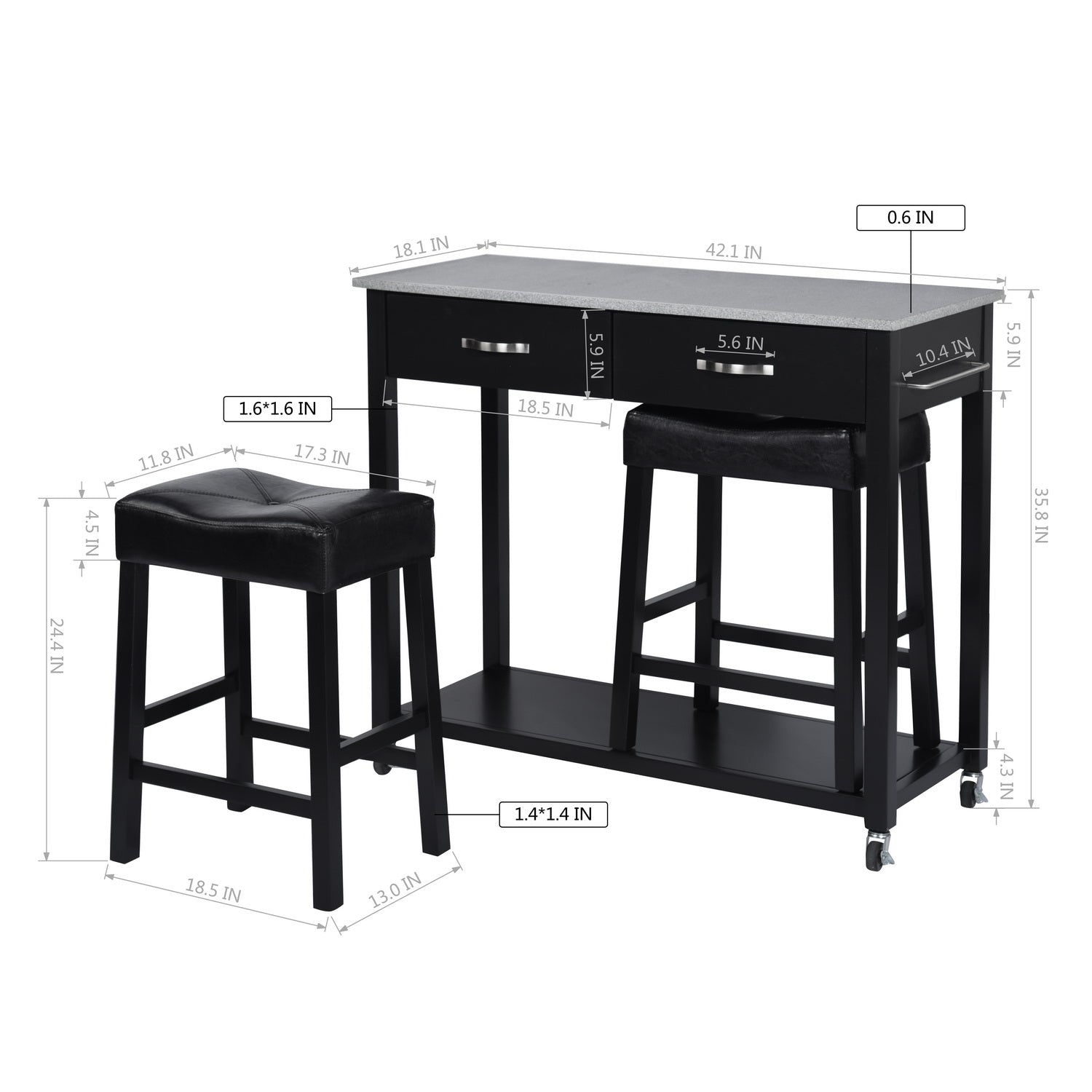 Homy Casa KAYLA BLACK 3 PCS Bar Set Kitchen & Dining Set Open Box