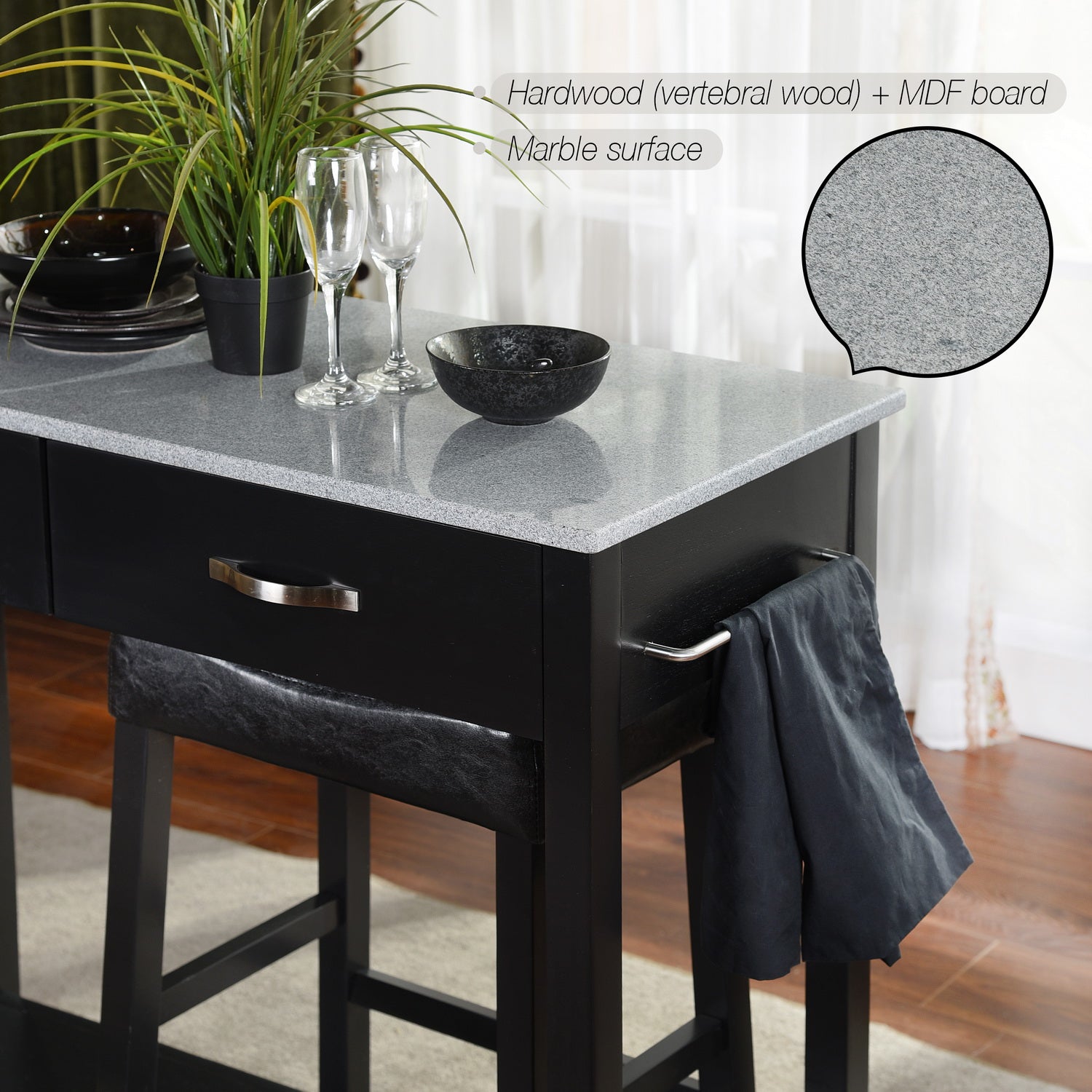 Homy Casa KAYLA BLACK 3 PCS Bar Set Kitchen & Dining Set Open Box