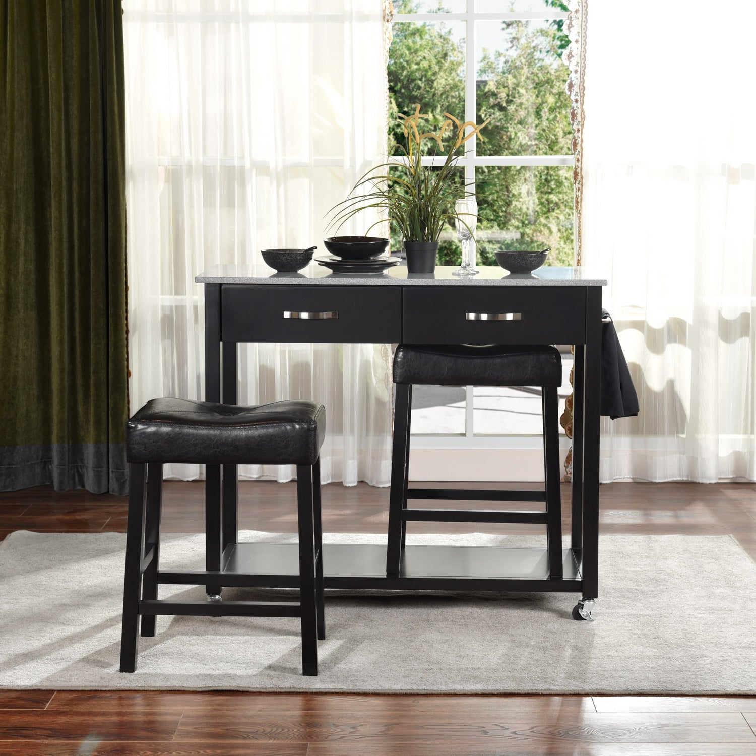 Homy Casa KAYLA BLACK 3 PCS Bar Set Kitchen & Dining Set Open Box