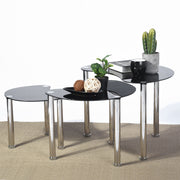 Kearsley 3 Piece Nesting Coffee Table Set Glass Top Chrome Legs Modern Living Room Tables