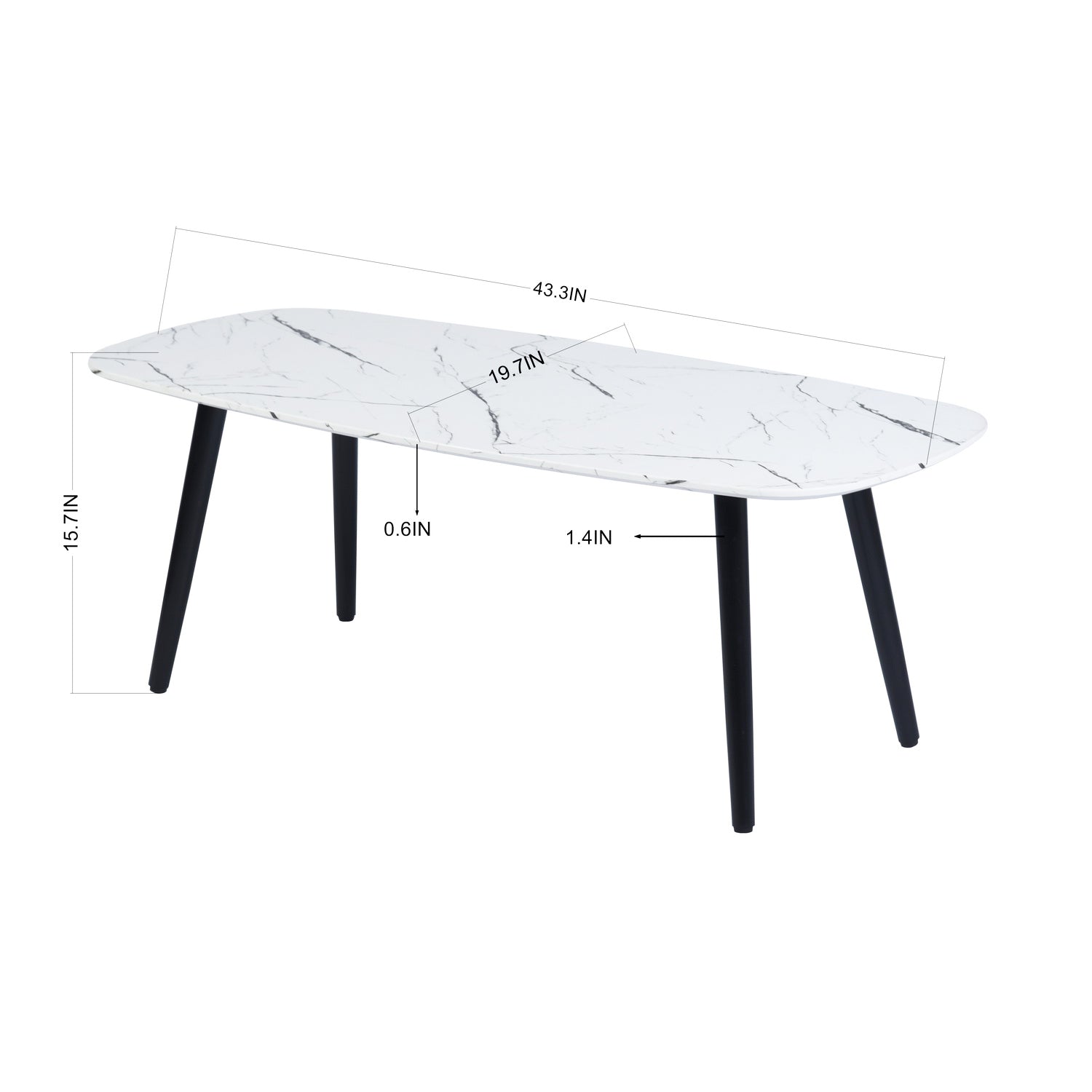 Kenna 43” Mid Century Modern Coffee Table White Marble top finish