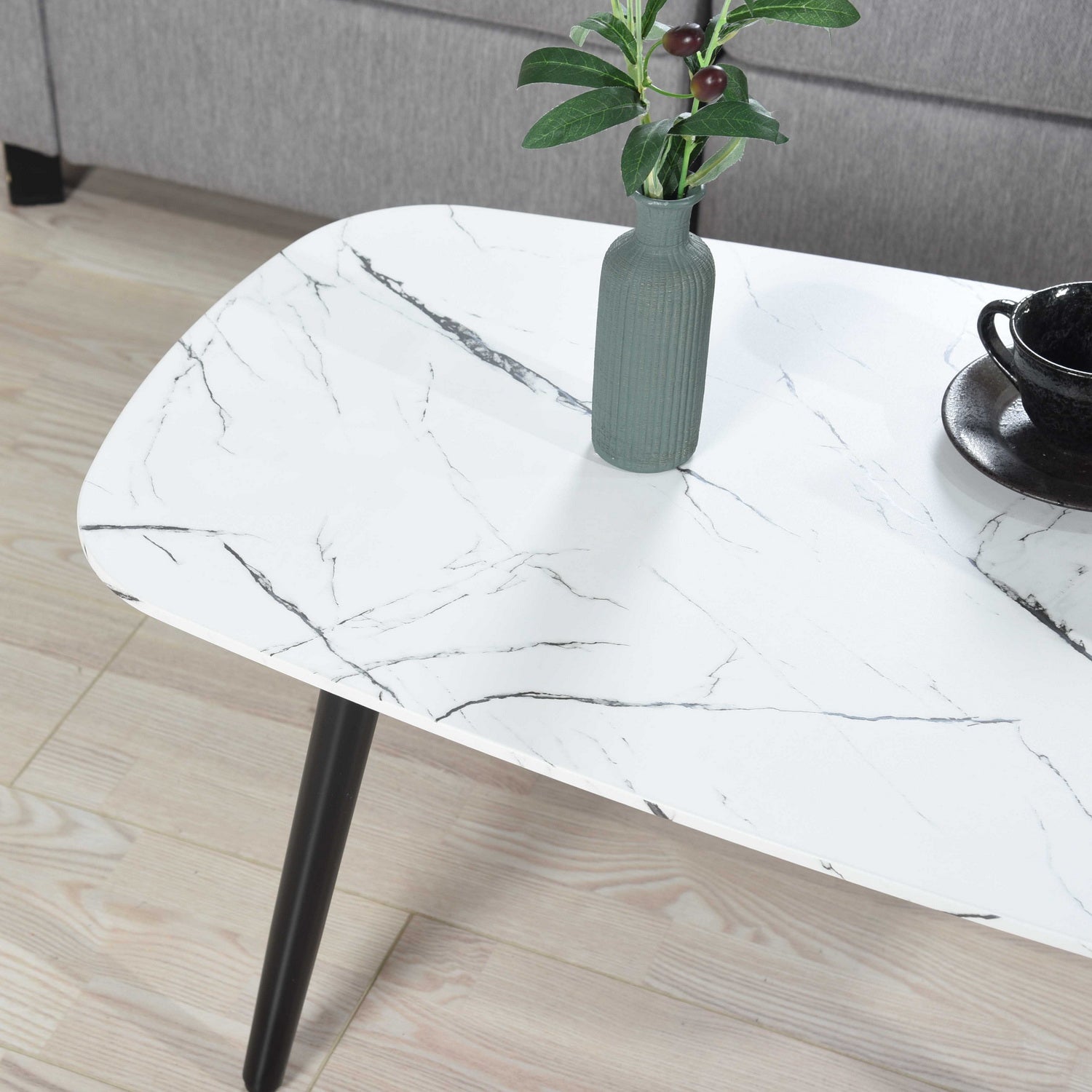 Kenna 43” Mid Century Modern Coffee Table White Marble top finish