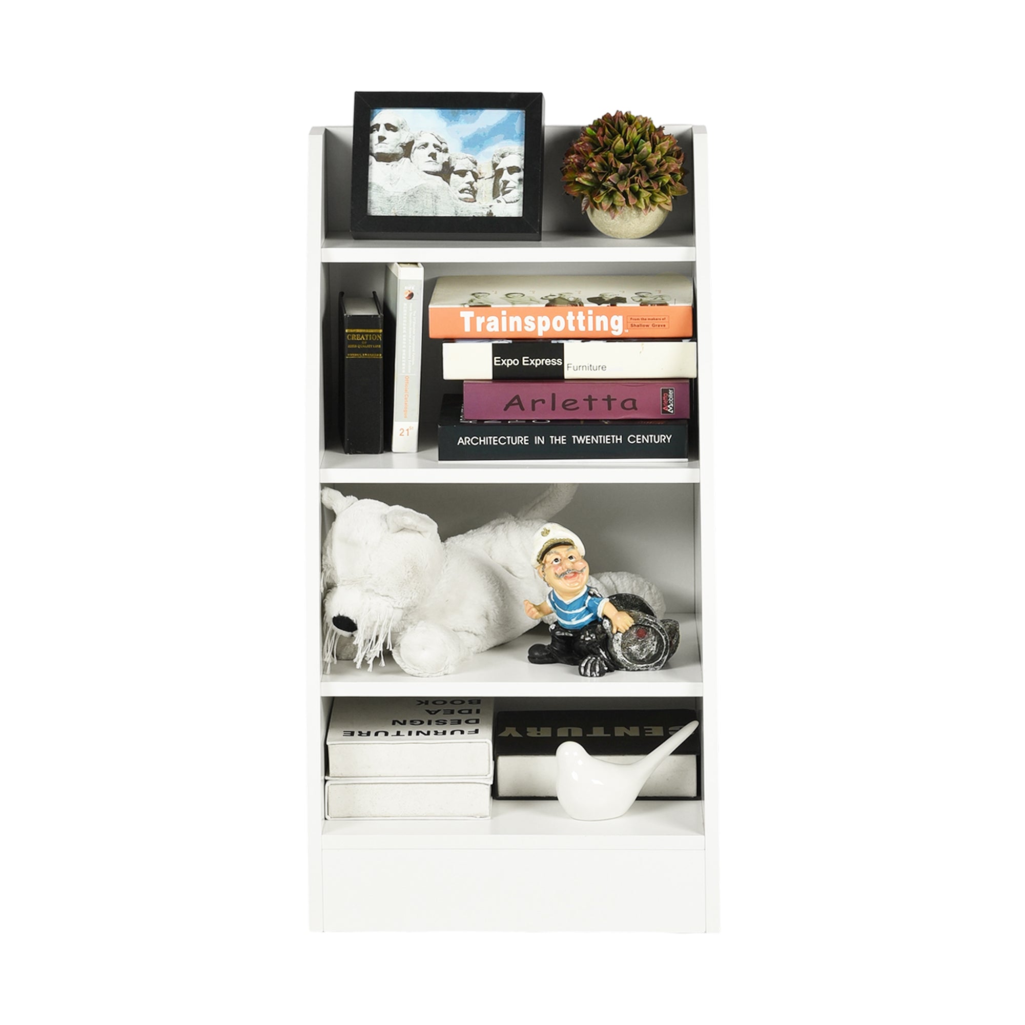 KENNEN 4 Tier Kids Bookcase White Curved Side Display Shelf for Playroom Nursery Bedroom