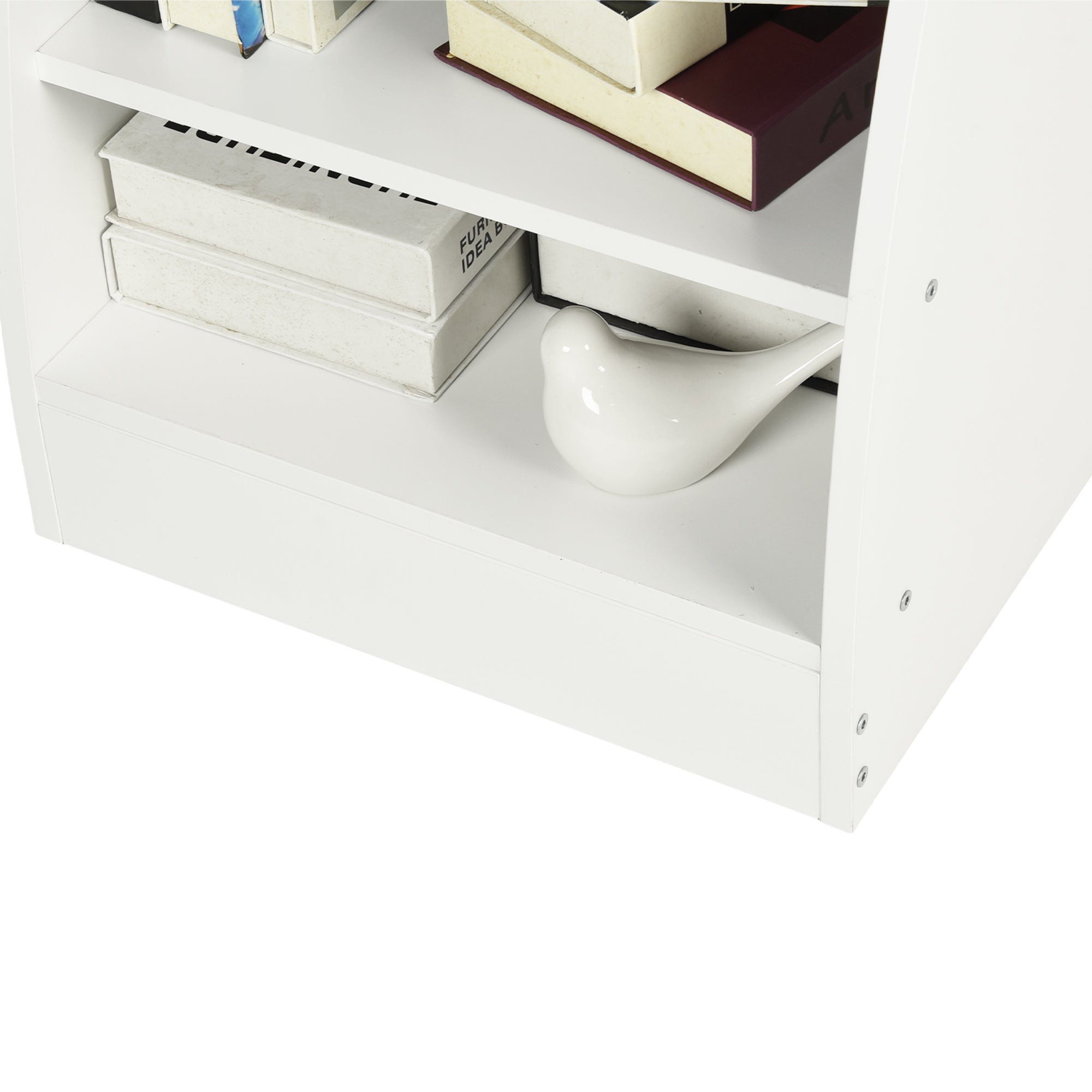 KENNEN 4 Tier Kids Bookcase White Curved Side Display Shelf for Playroom Nursery Bedroom