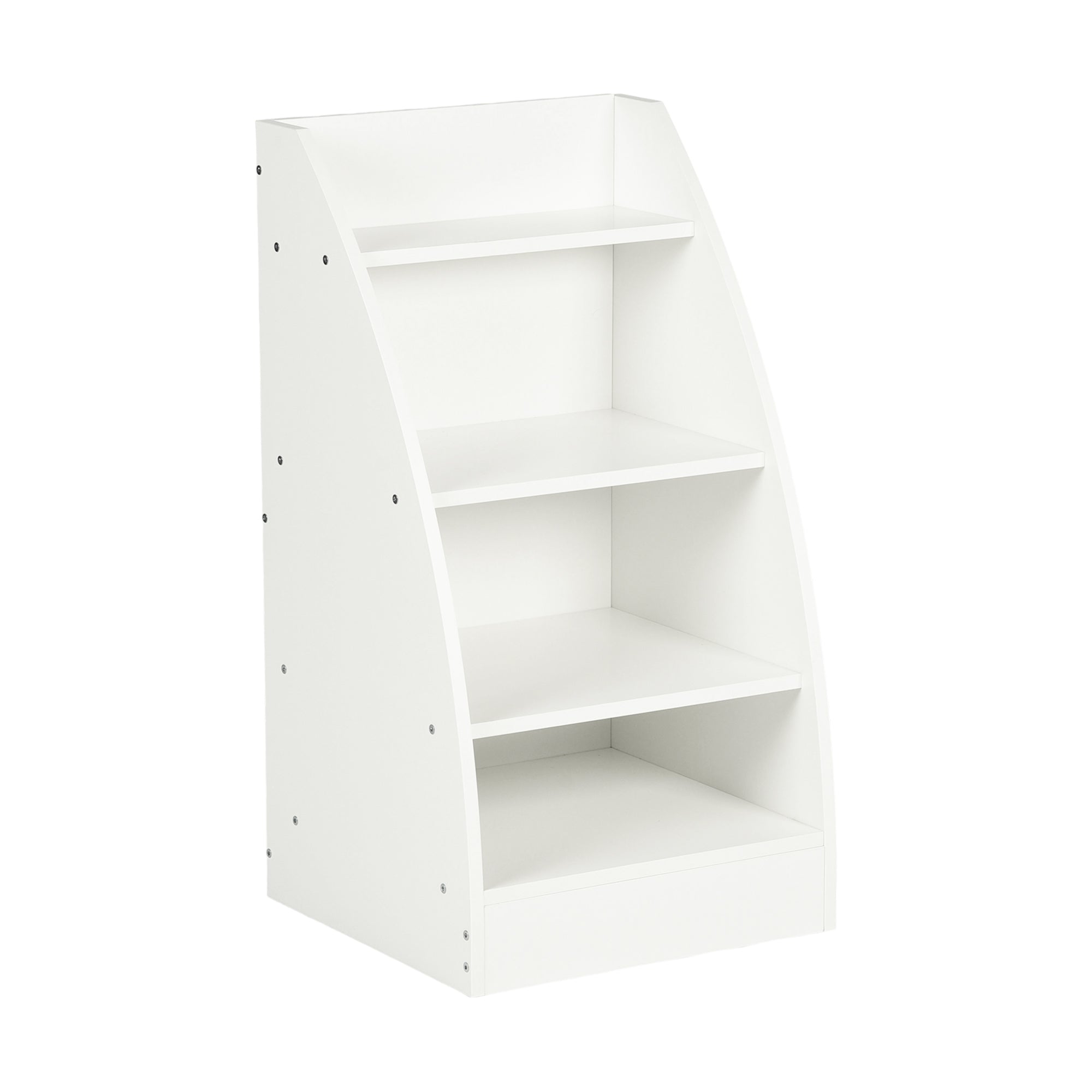KENNEN 4 Tier Kids Bookcase White Curved Side Display Shelf for Playroom Nursery Bedroom
