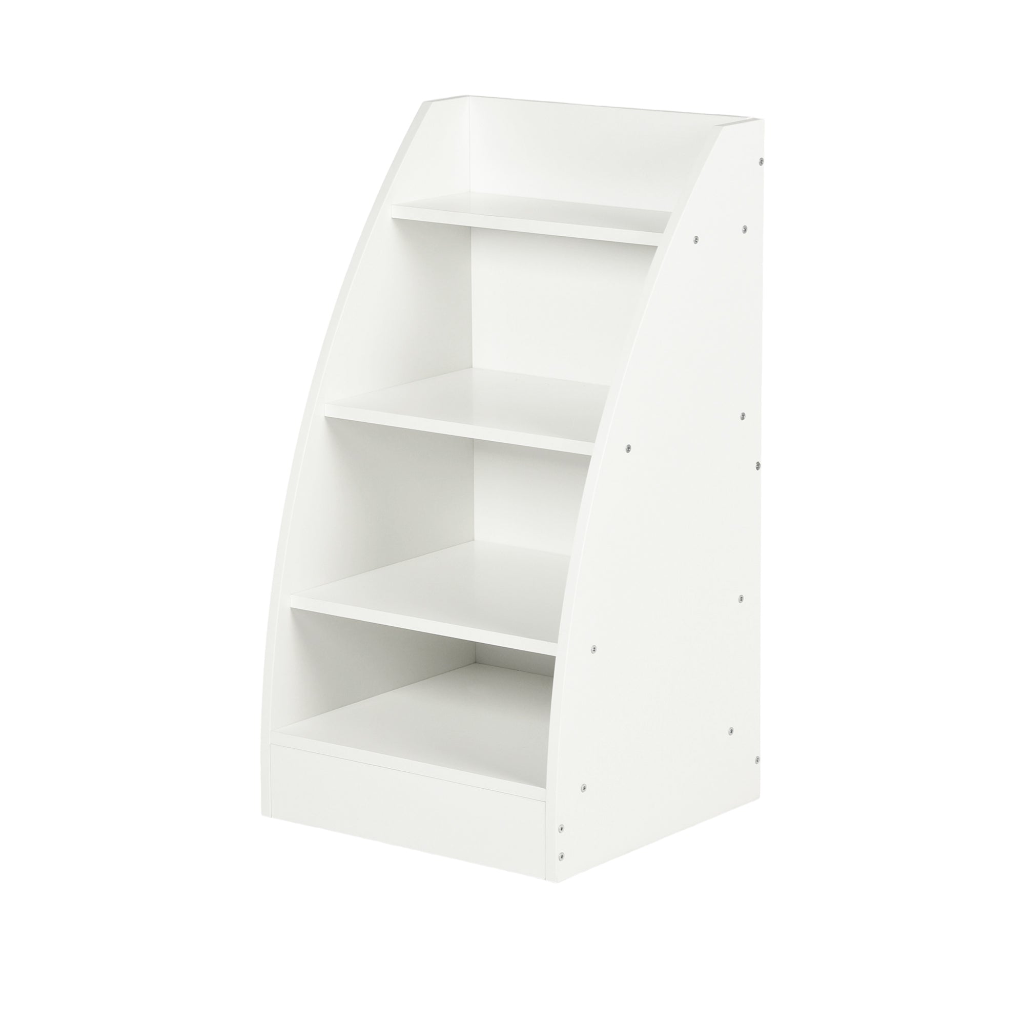 KENNEN 4 Tier Kids Bookcase White Curved Side Display Shelf for Playroom Nursery Bedroom