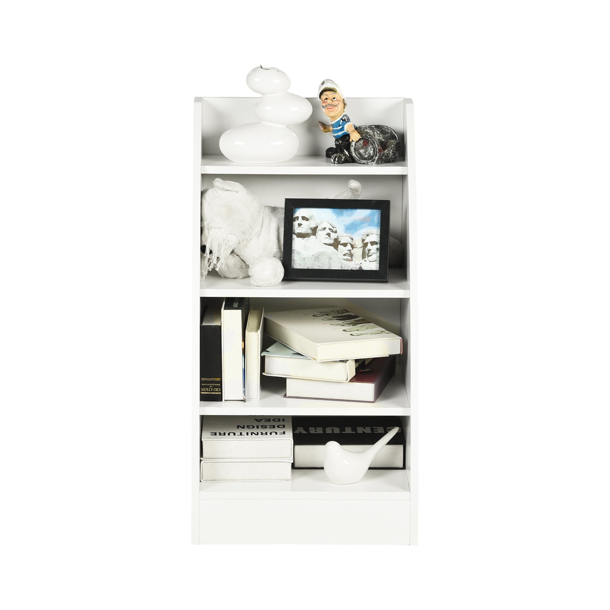 KENNEN 4 Tier Kids Bookcase White Curved Side Display Shelf for Playroom Nursery Bedroom