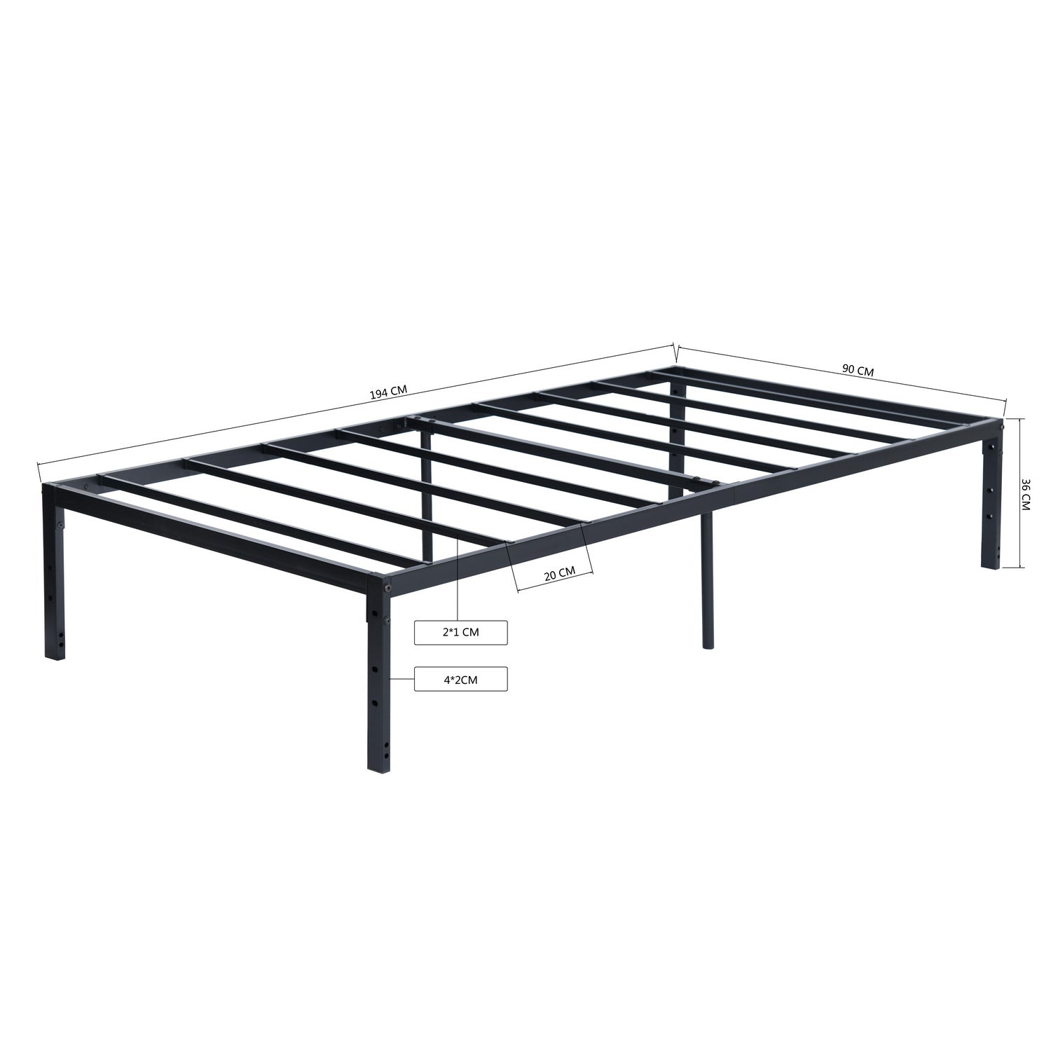 KIELA Twin Metal Platform Bed Frame with Steel Slats Center Support No Box Spring Black
