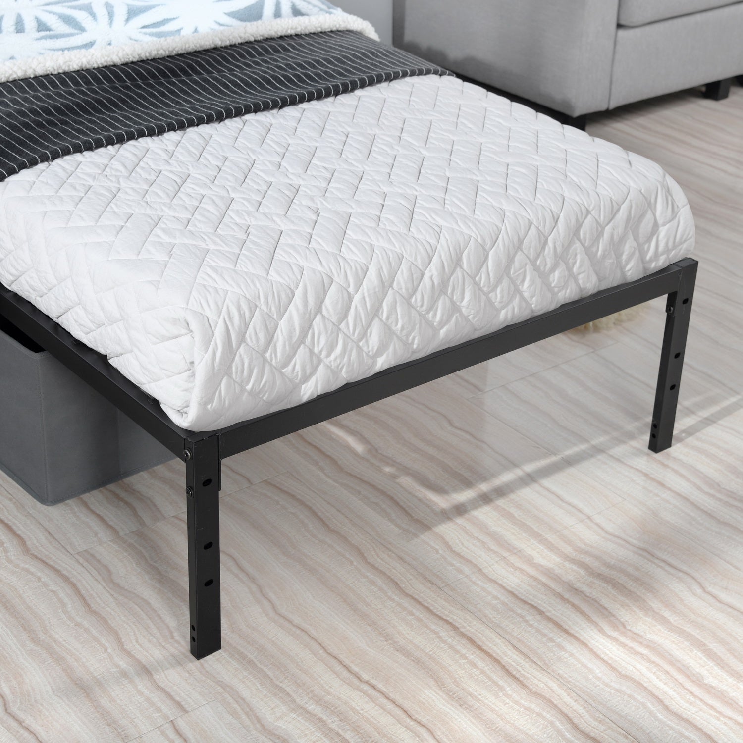 KIELA Twin Metal Platform Bed Frame with Steel Slats Center Support No Box Spring Black