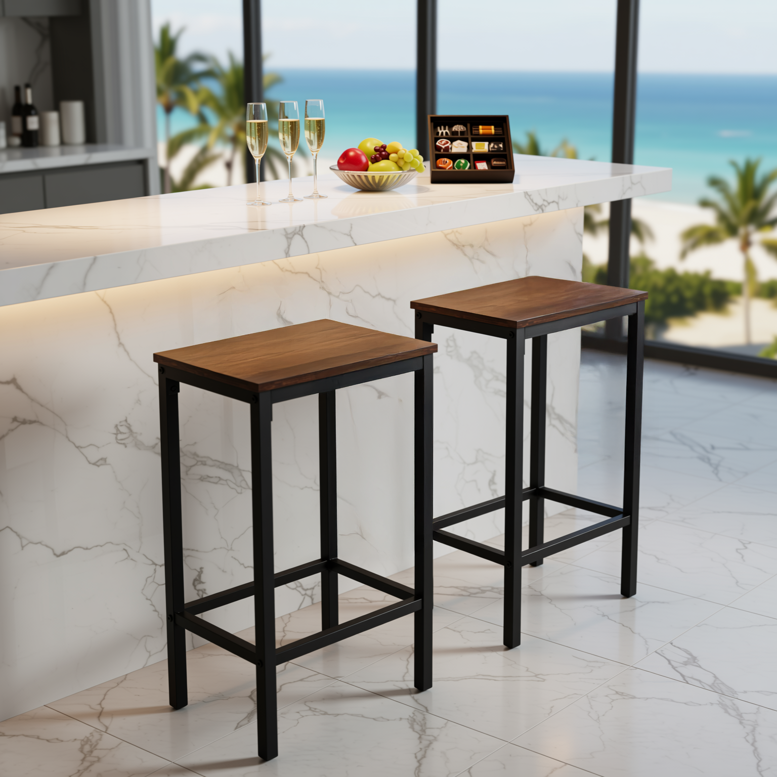 Homy Casa Kilby Vintage 2PC Vintage Counter Bar Stools for Kitchen and Dining Room