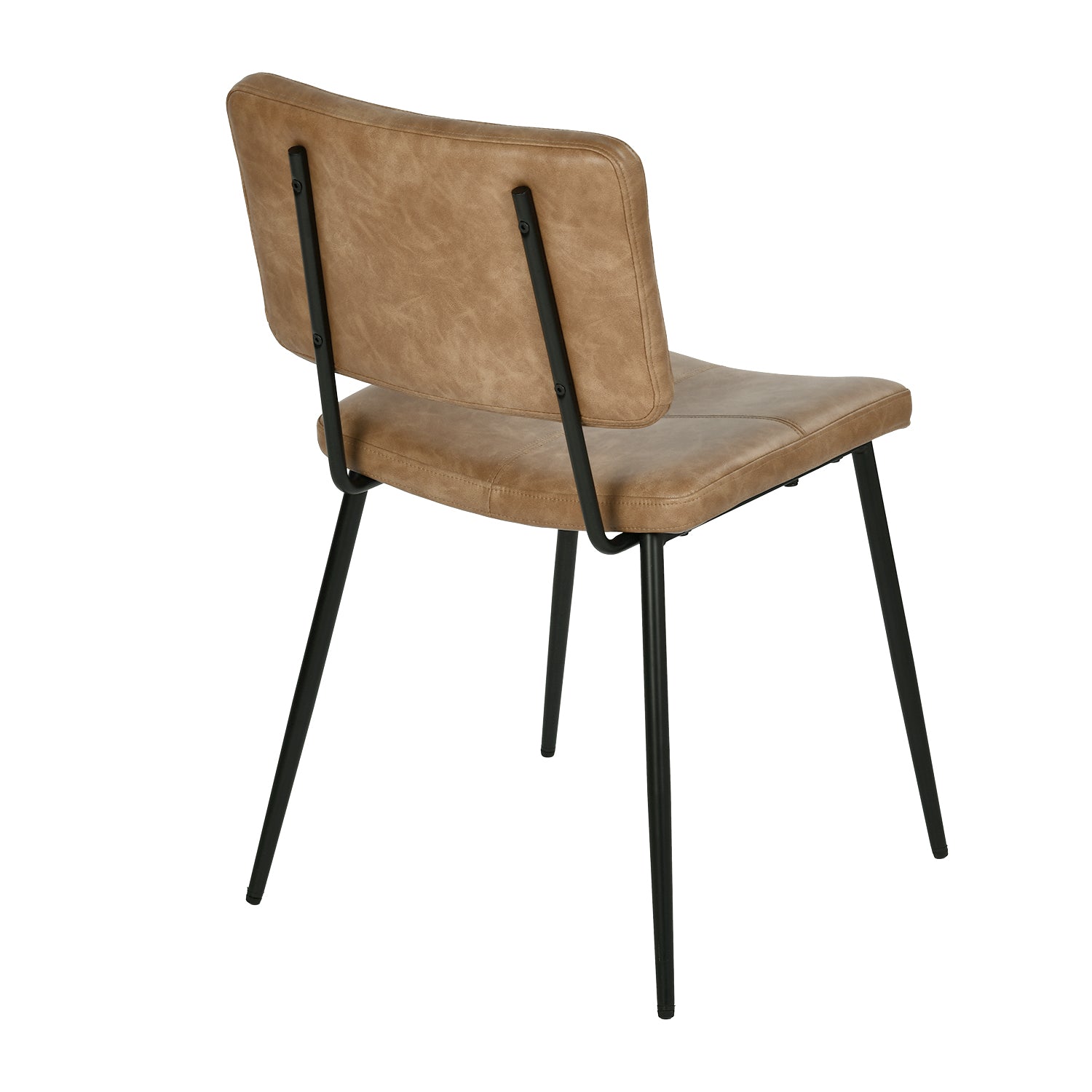 KOM Modern PU Dining Chairs Set of 2, Black Metal Legs, Cognac